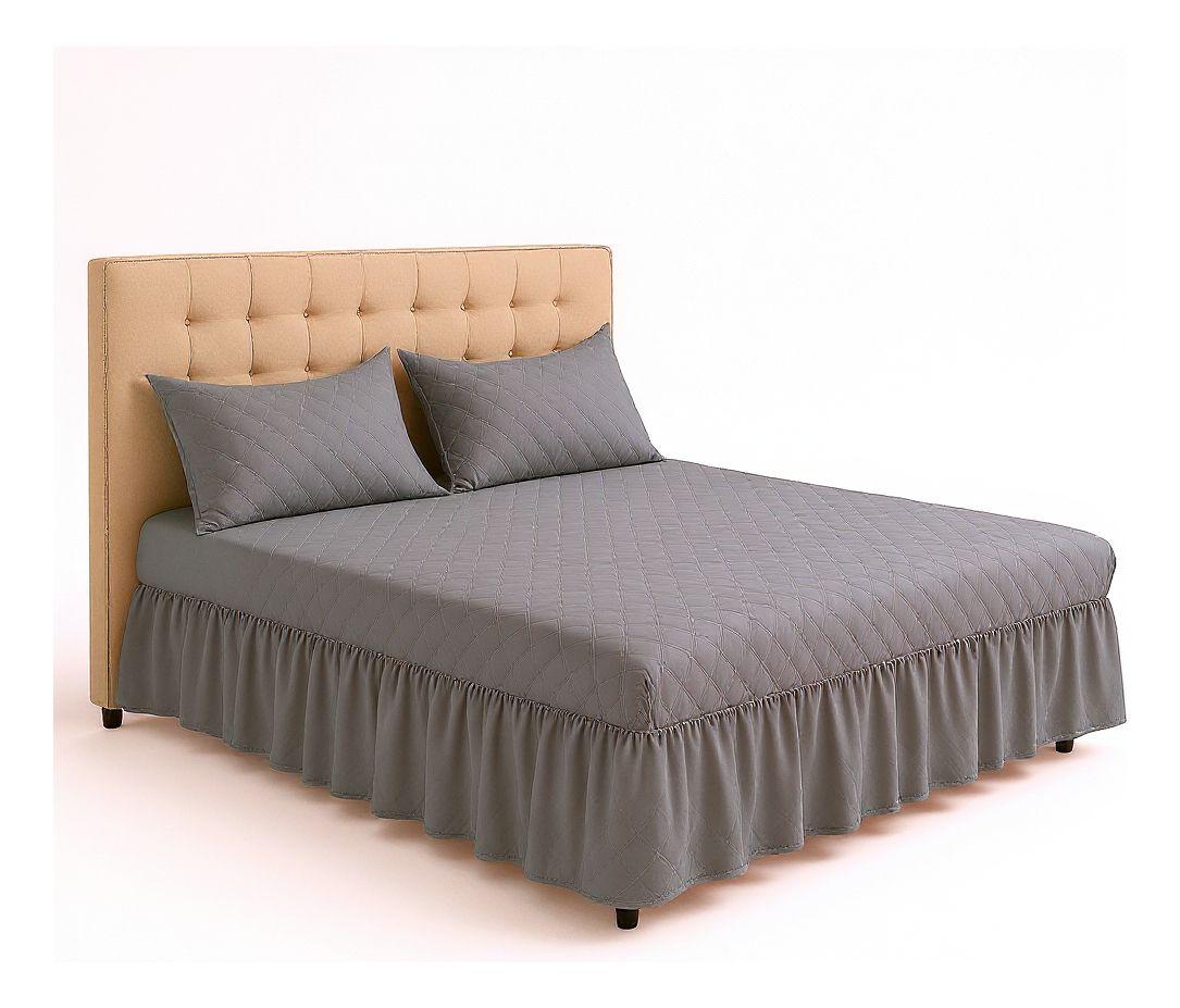 Faldón Cama Doble 2 Plazas Acolchado + 2 Fundas Gris-0