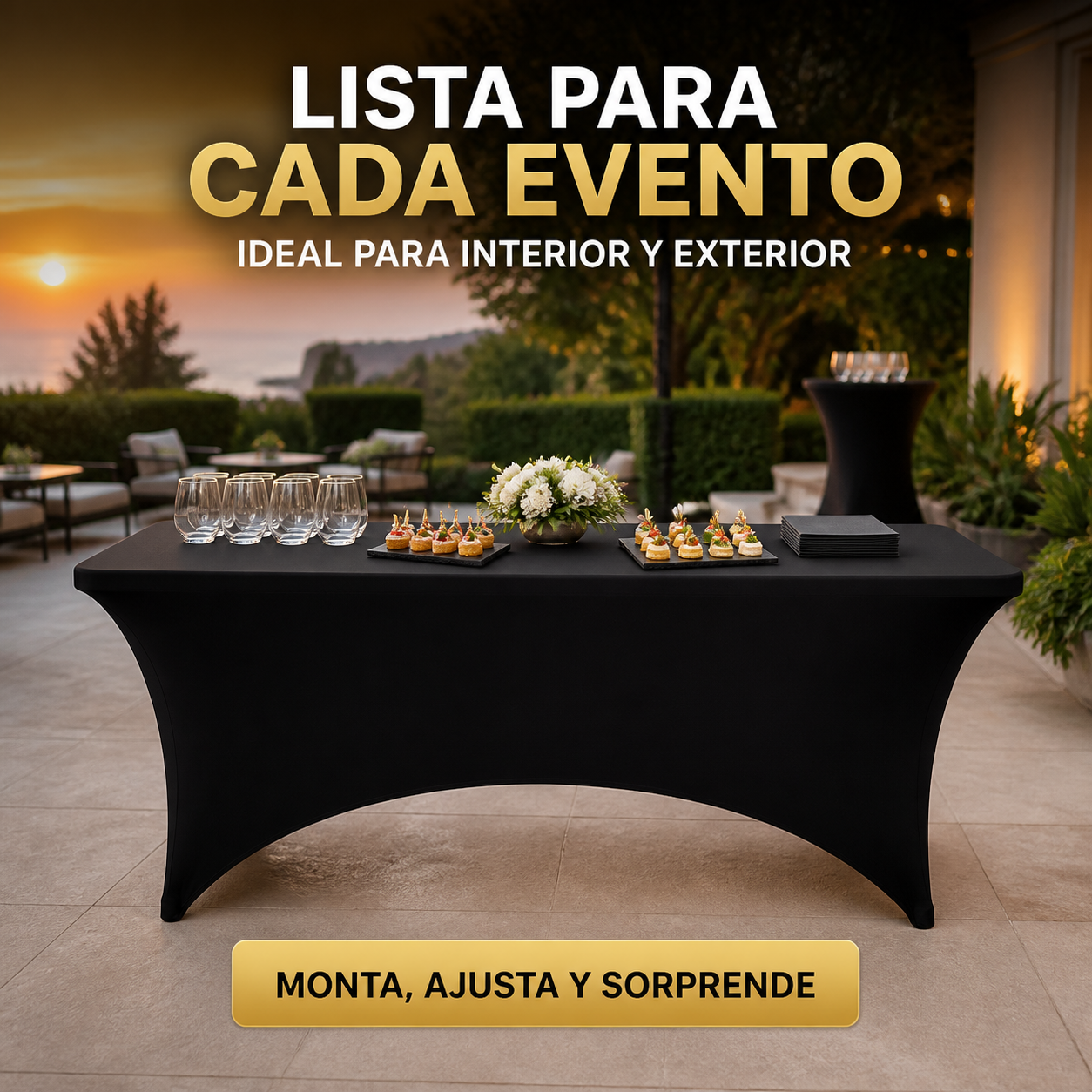 Mantel Elástico Negro Armonia Para Mesa Plegable 183x75x75 Cm-4
