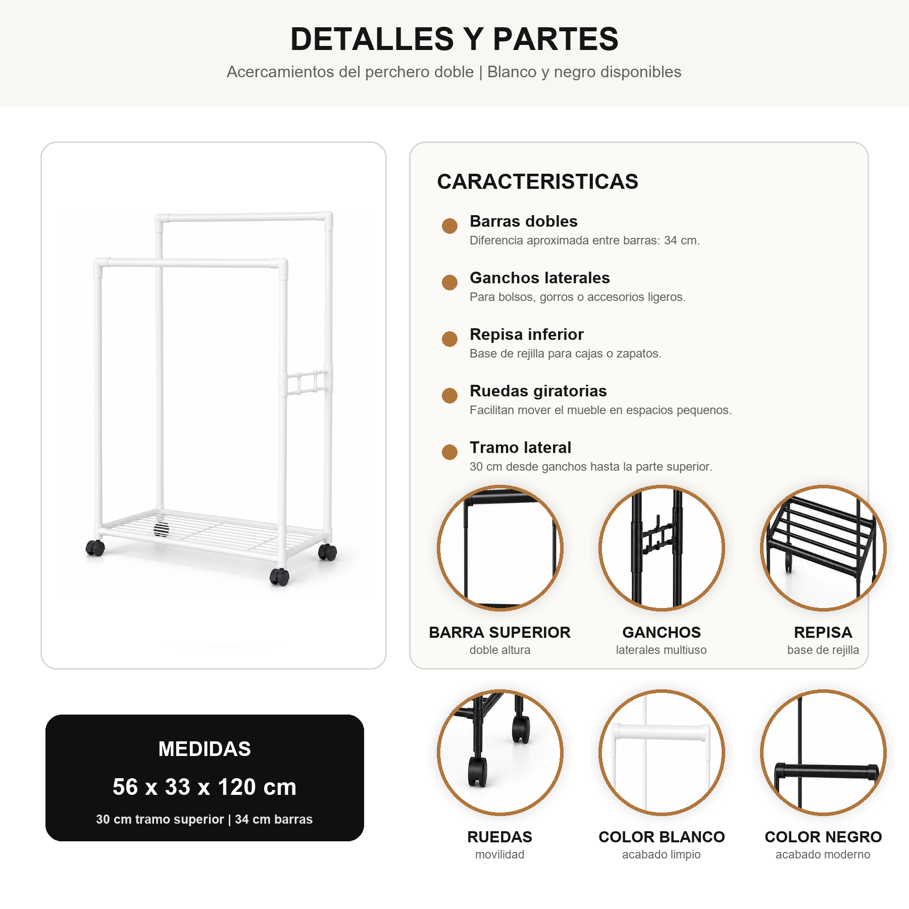Colgador de Ropa Plegable Armonia 120x56x33 cm Blanco 027-3