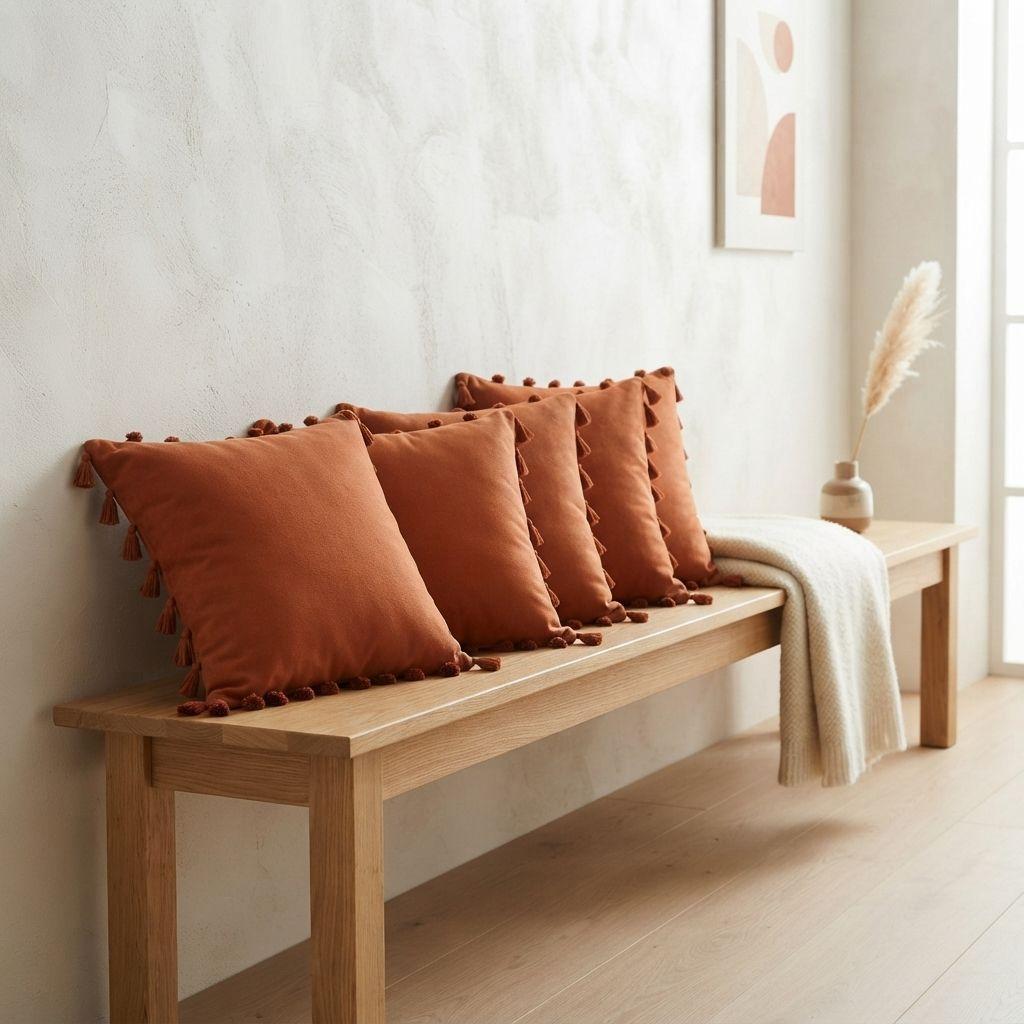 Pack 5 Fundas Para Cojín 45x45 cm Decorativas Con Borla Café-1