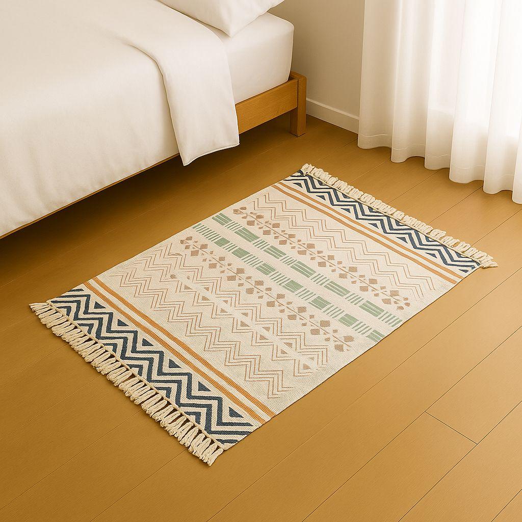 Bajada De Cama 60x90cm De Lino Diseño Elegante Étnico 733-1