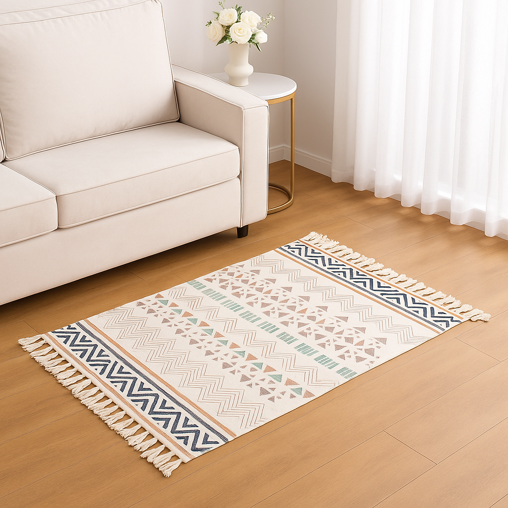 Bajada De Cama 60x90cm De Lino Diseño Elegante Étnico 733-2