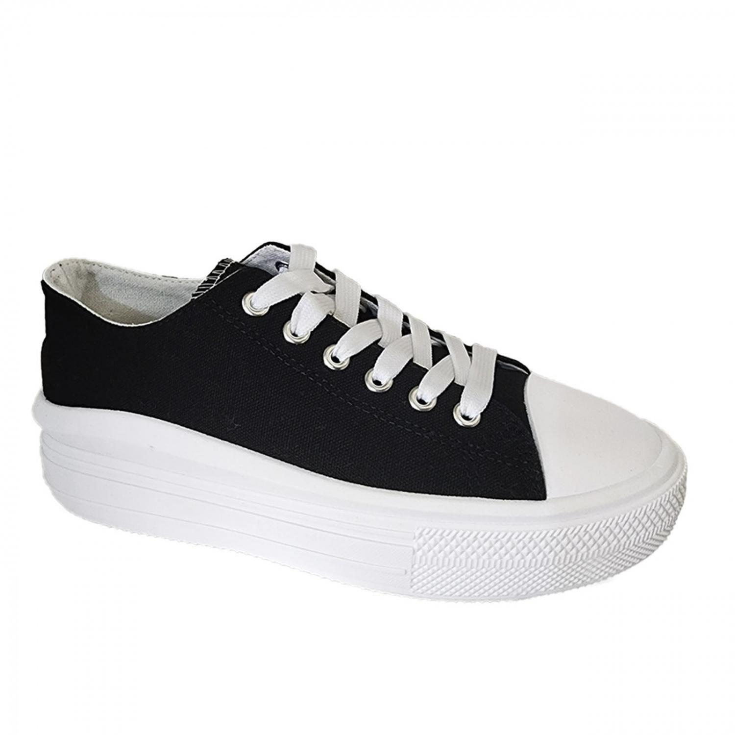 Zapatilla Mujer Con Plataforma Urbana De lona - Negro 7083-1