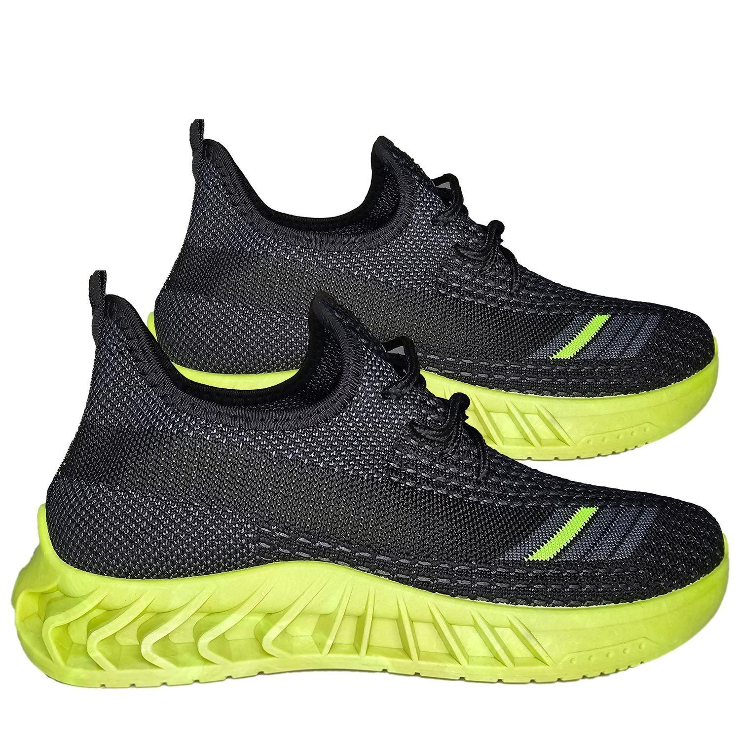 Zapatillas Deportivas Transpirables Caminar Verde Negro 7609-3