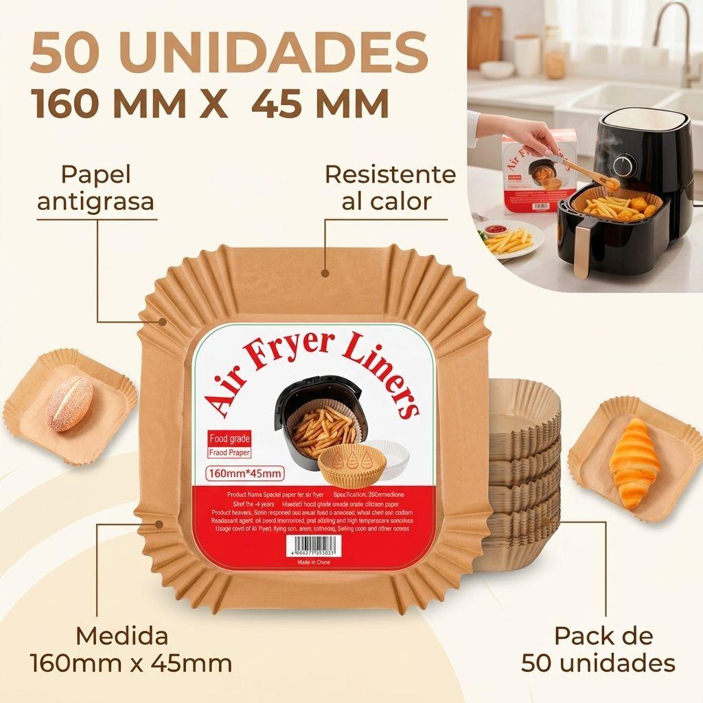 Moldes De Papel 50 Un Para Freidora De Aire 160 X 45 Mm cuadrado Elegante-1