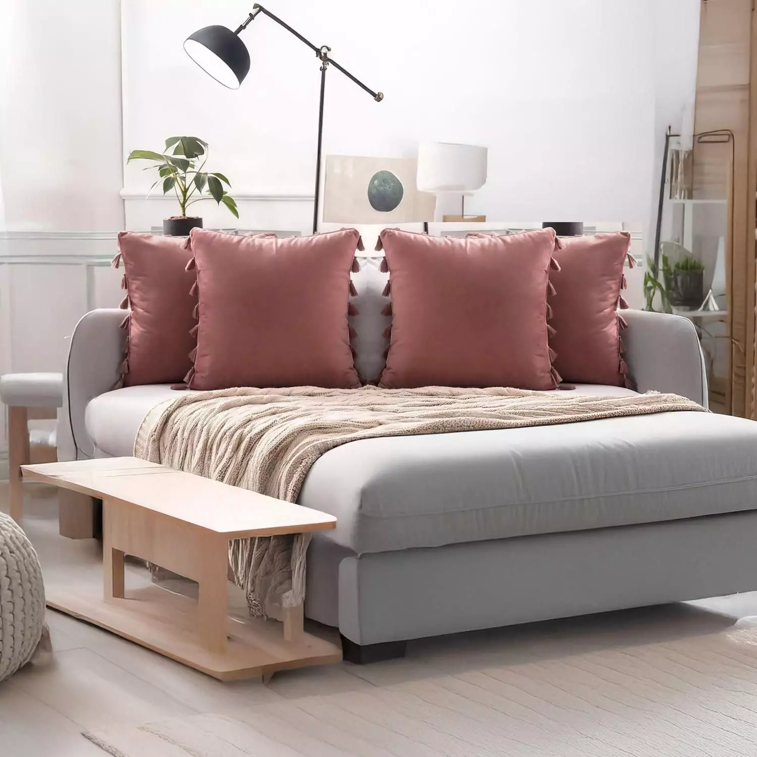 Fundas Para Cojín 45x45 Decorativas Con Borla Frambuesa Pack 4U-2