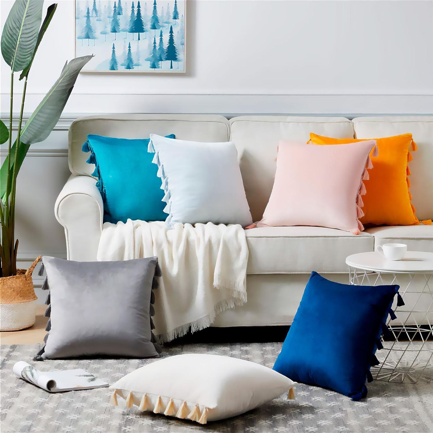 Fundas Para Cojín 45x45 Decorativas Con Borla Frambuesa Pack 4U-4