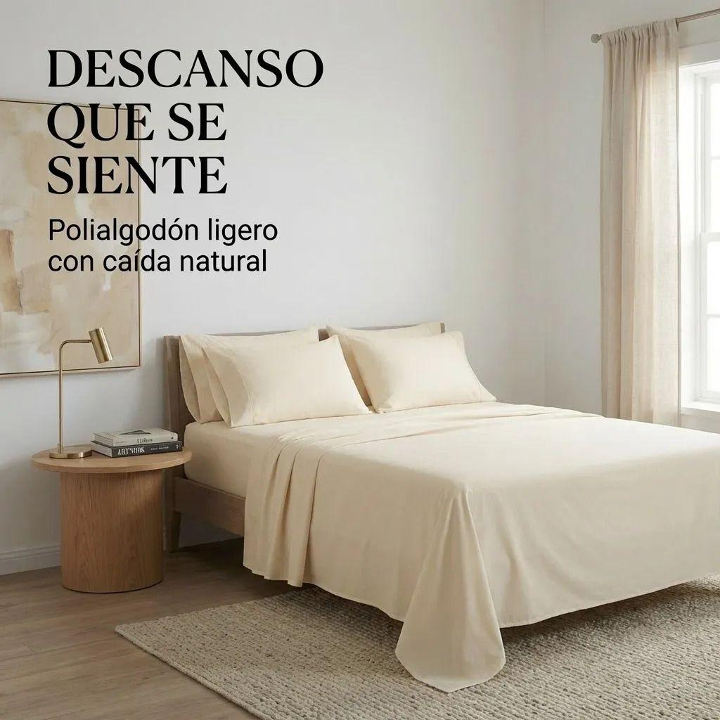 Juego De Sabanas Crema 2 Plazas 4 Piezas 044 para Hogar-6