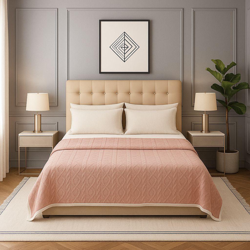 Cobija Sherpa rosa palo 160x220 diseño geométrico microfibra premium-2
