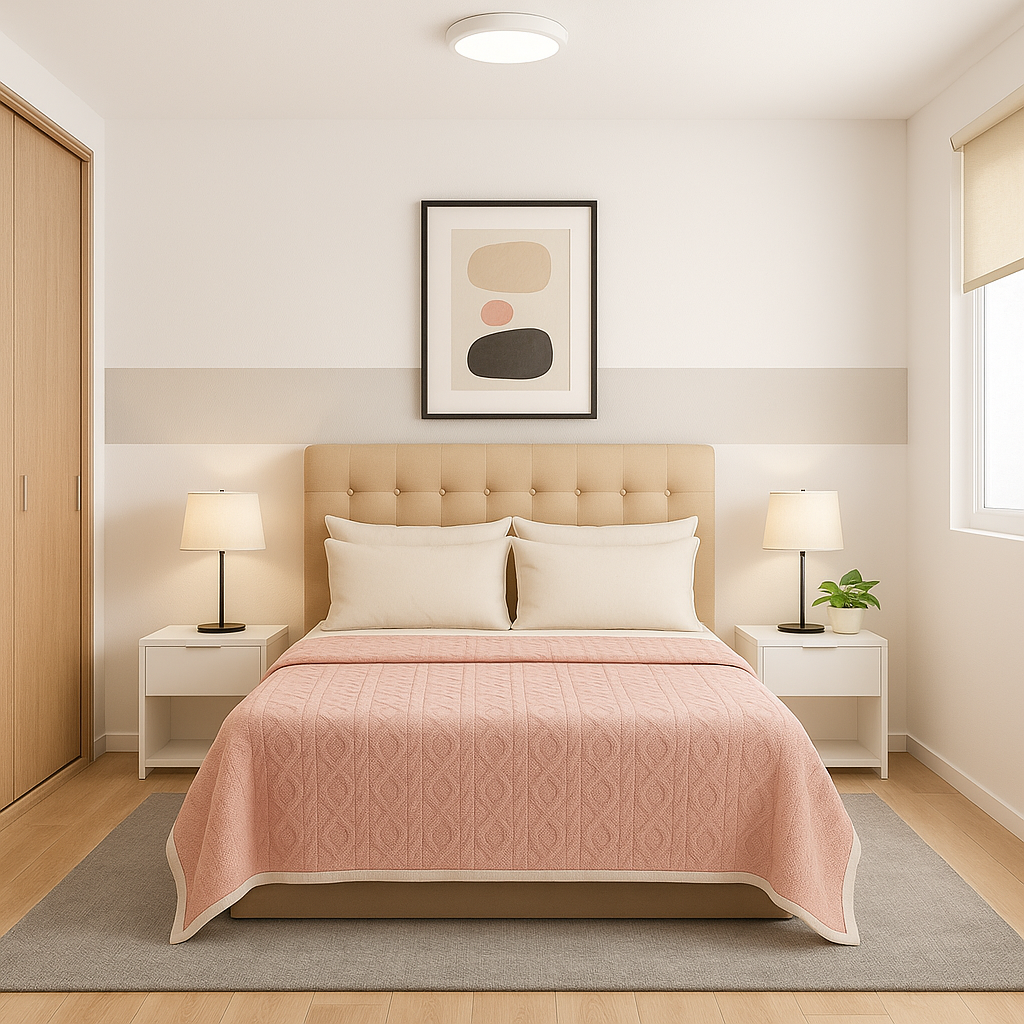 Cobija Sherpa rosa palo 160x220 diseño geométrico microfibra premium-4