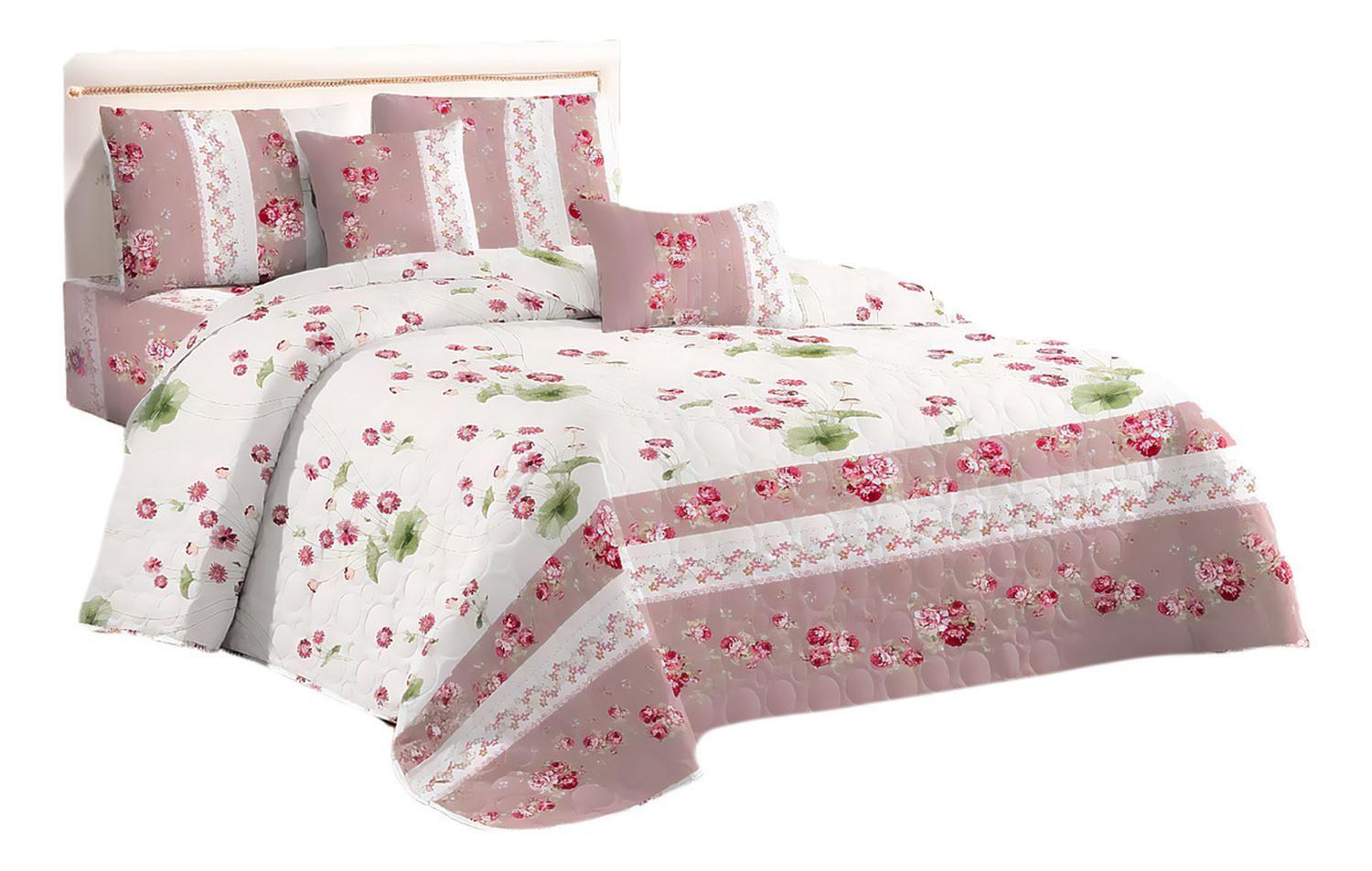 Cubre Cama King Quilt 2.5 Plazas Estampado Vintage Rosa 654-0