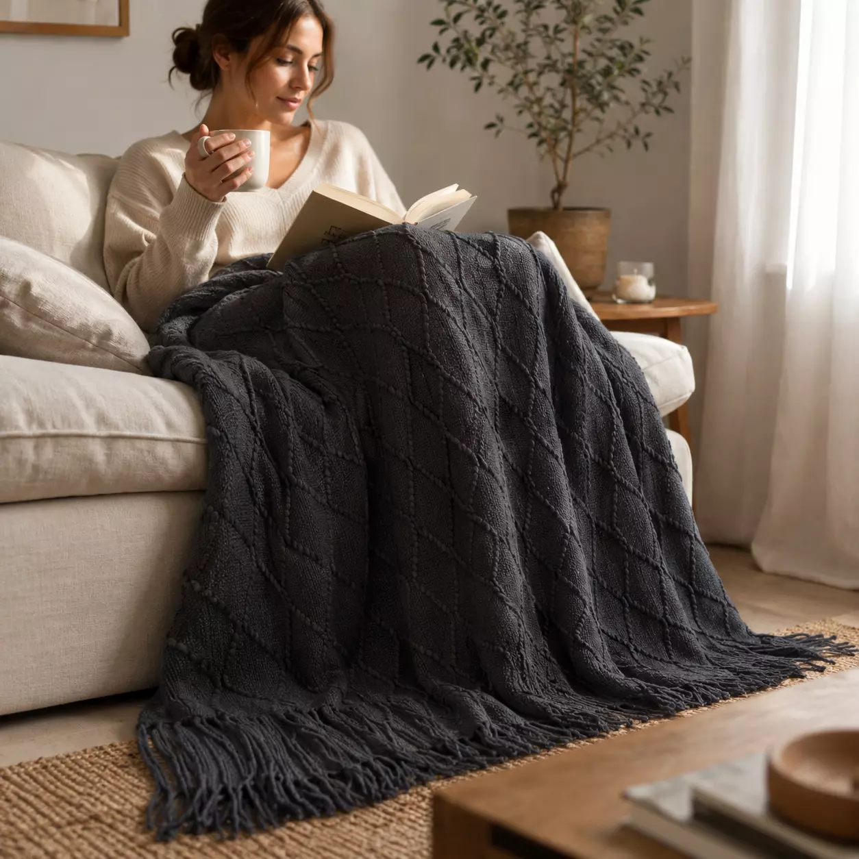 Manta Gris Oscuro Liviana Decorativa Para Cama Y Sillón 012 para Hogar-2