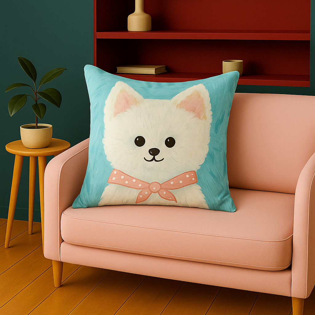 Funda Decorativa Cachorro Blanco | Fondo Azul 45x45 cm - 781-2