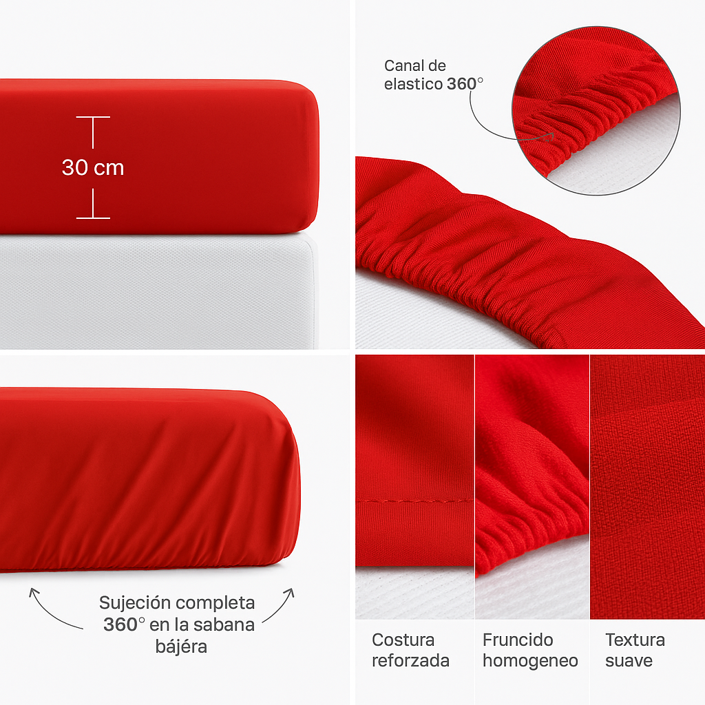 Juego de Sábana 2 Plazas 800 Hilos Liso Rojo v1-2