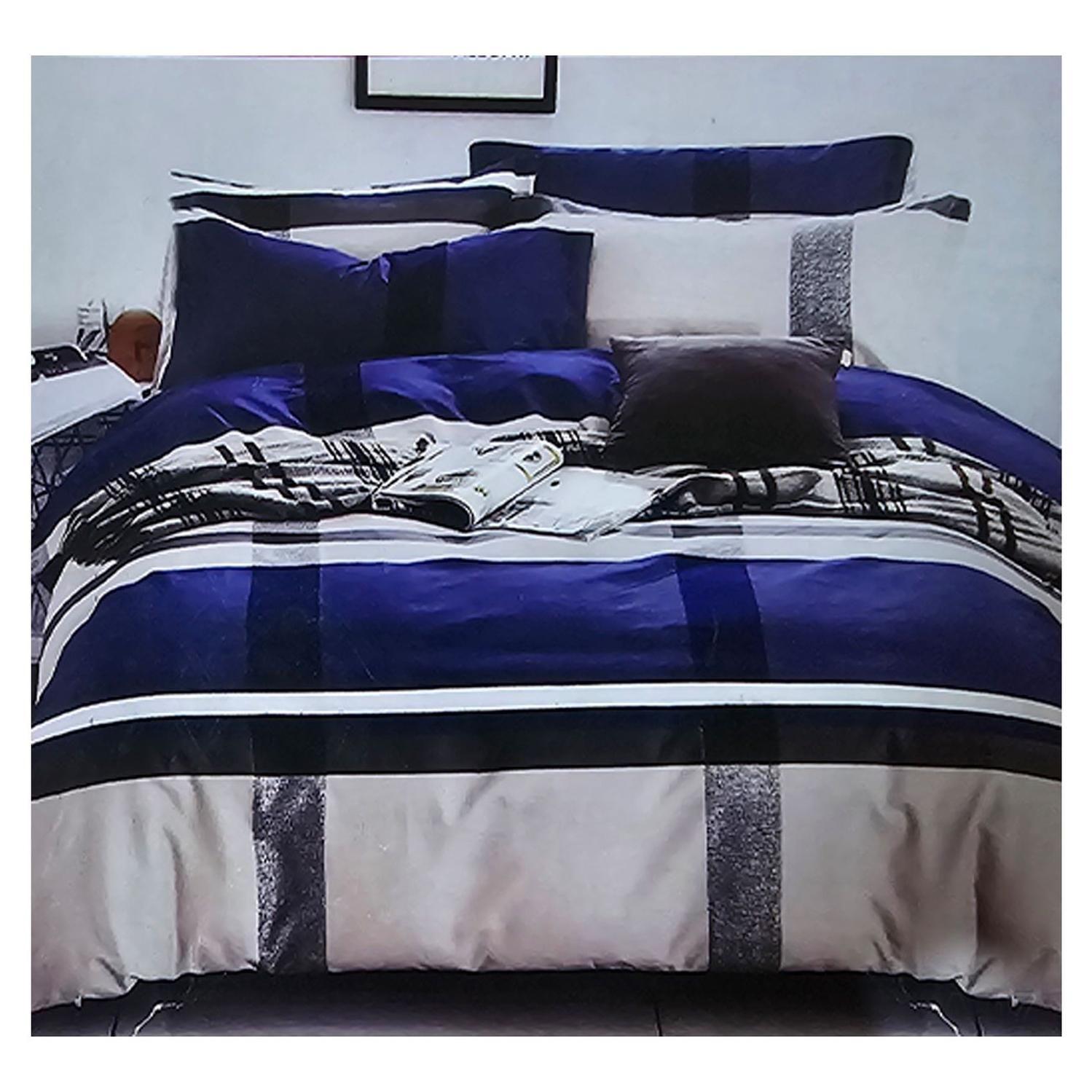 Sabana 800 Hilos 2.0 Plazas Estilo Americano Azul Marino Lineas-1