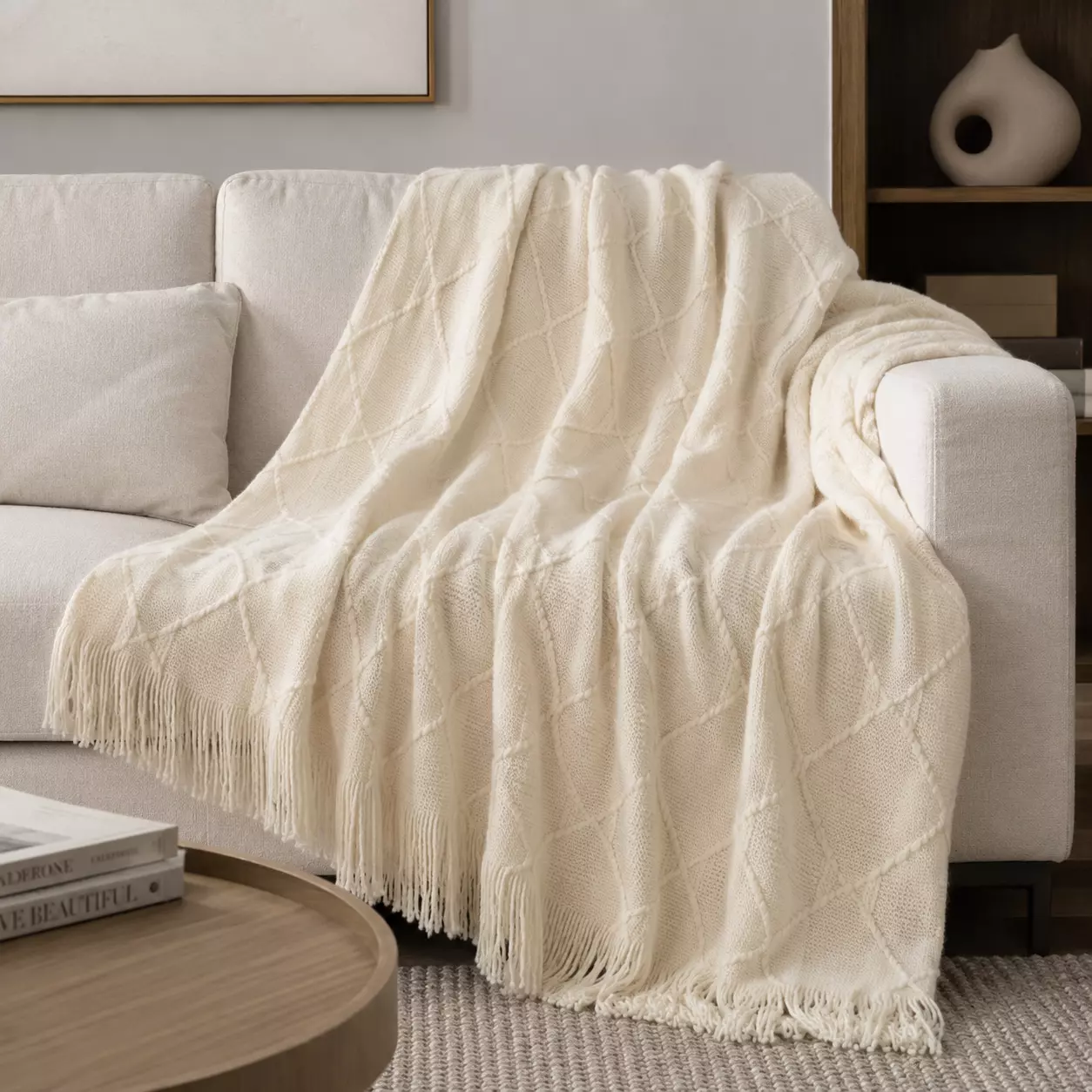 Manta Crema Liviana Decorativa Para Cama Y Sillón 012-1