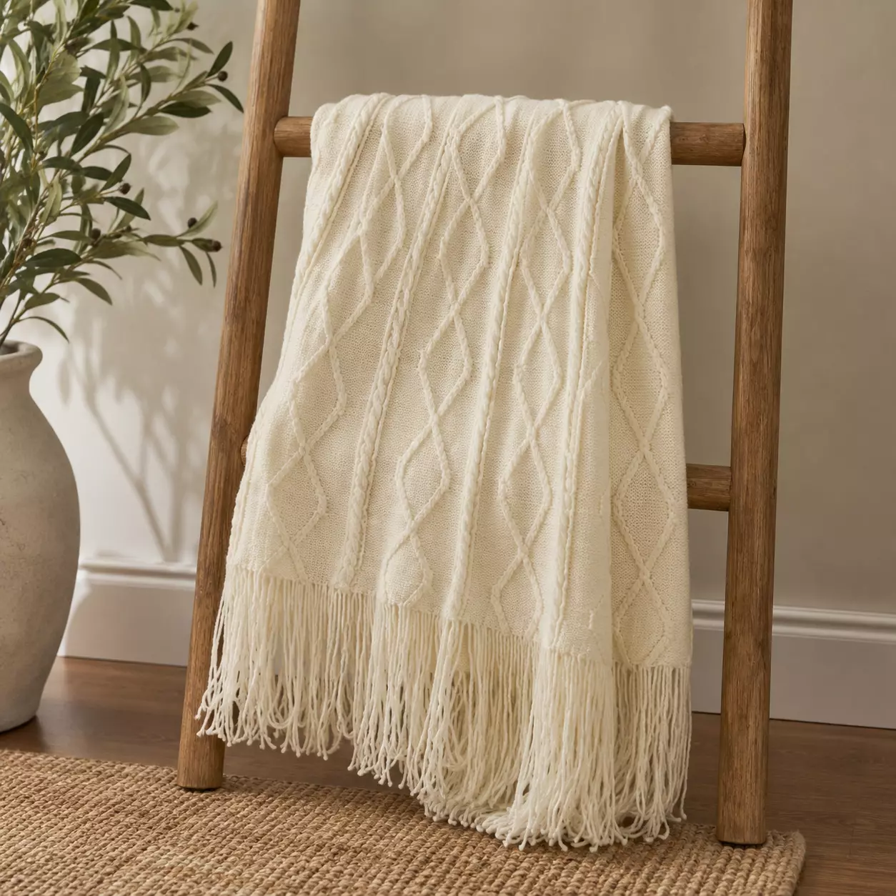 Manta Crema Liviana Decorativa Para Cama Y Sillón 012-4