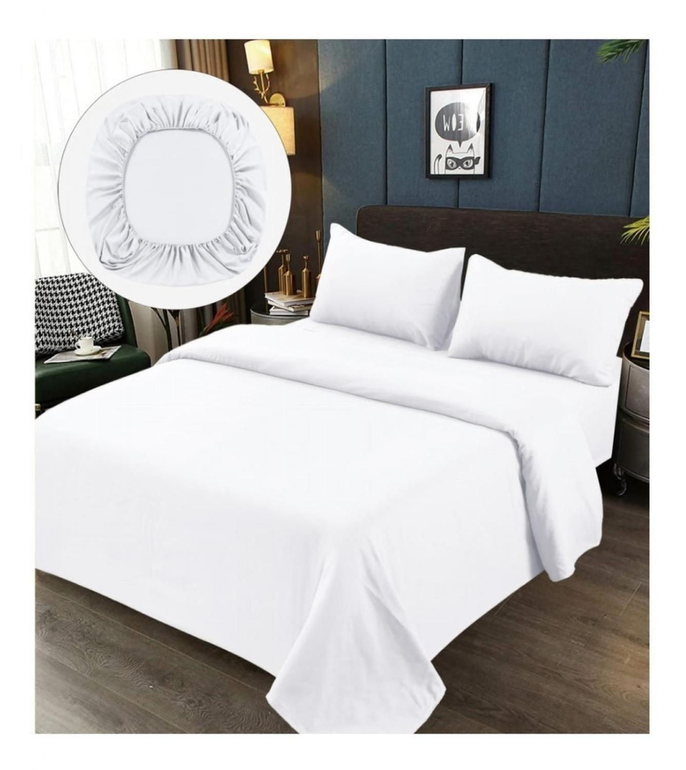 Juego de Sabana Blanca 1.5 Plazas Premium 100% Algodón-0