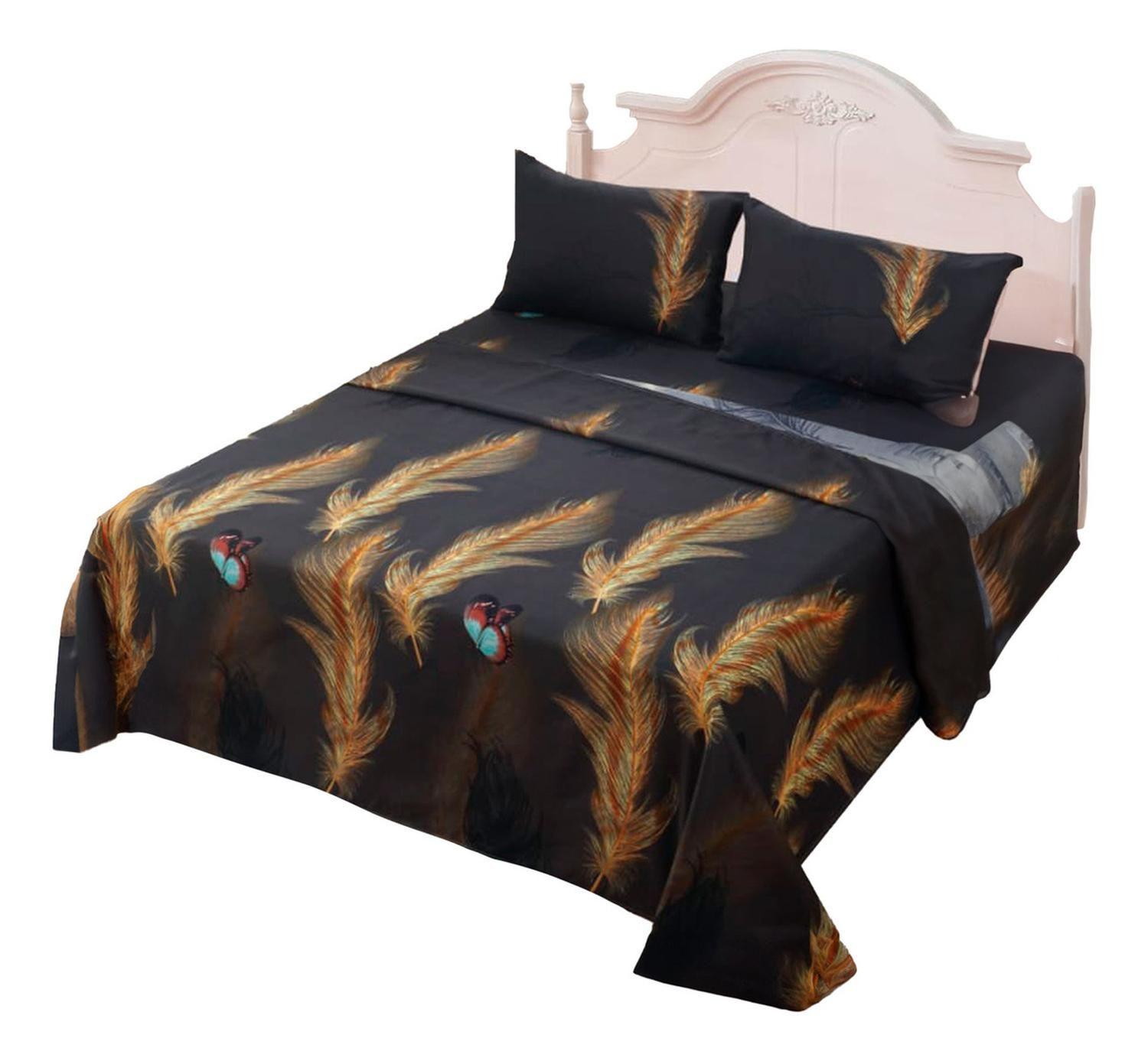 Juego De Sabanas 3.0 Algodon 200 Hilos Plumas Cafe 599-0