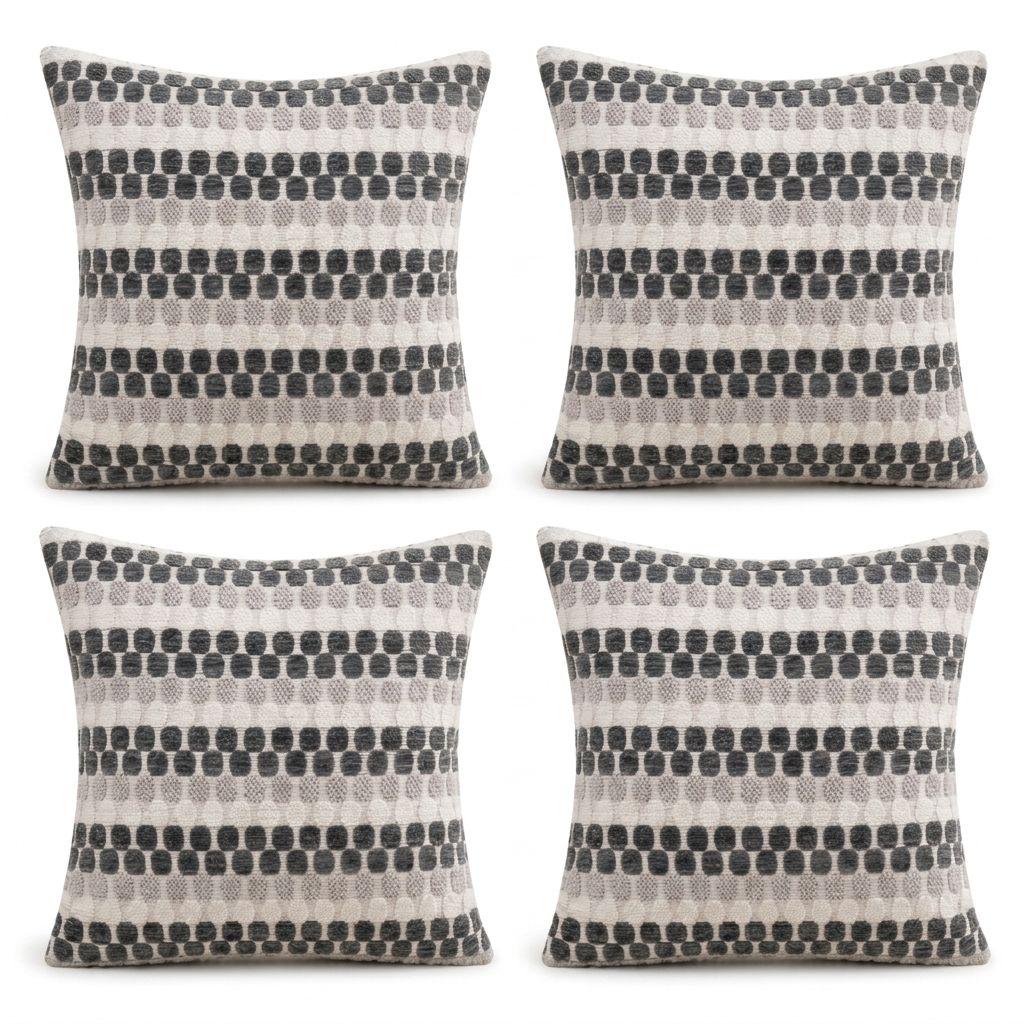 Set 4 Funda Para Cojín Diseño Geométrico Gris 45x45 cm - 012-0