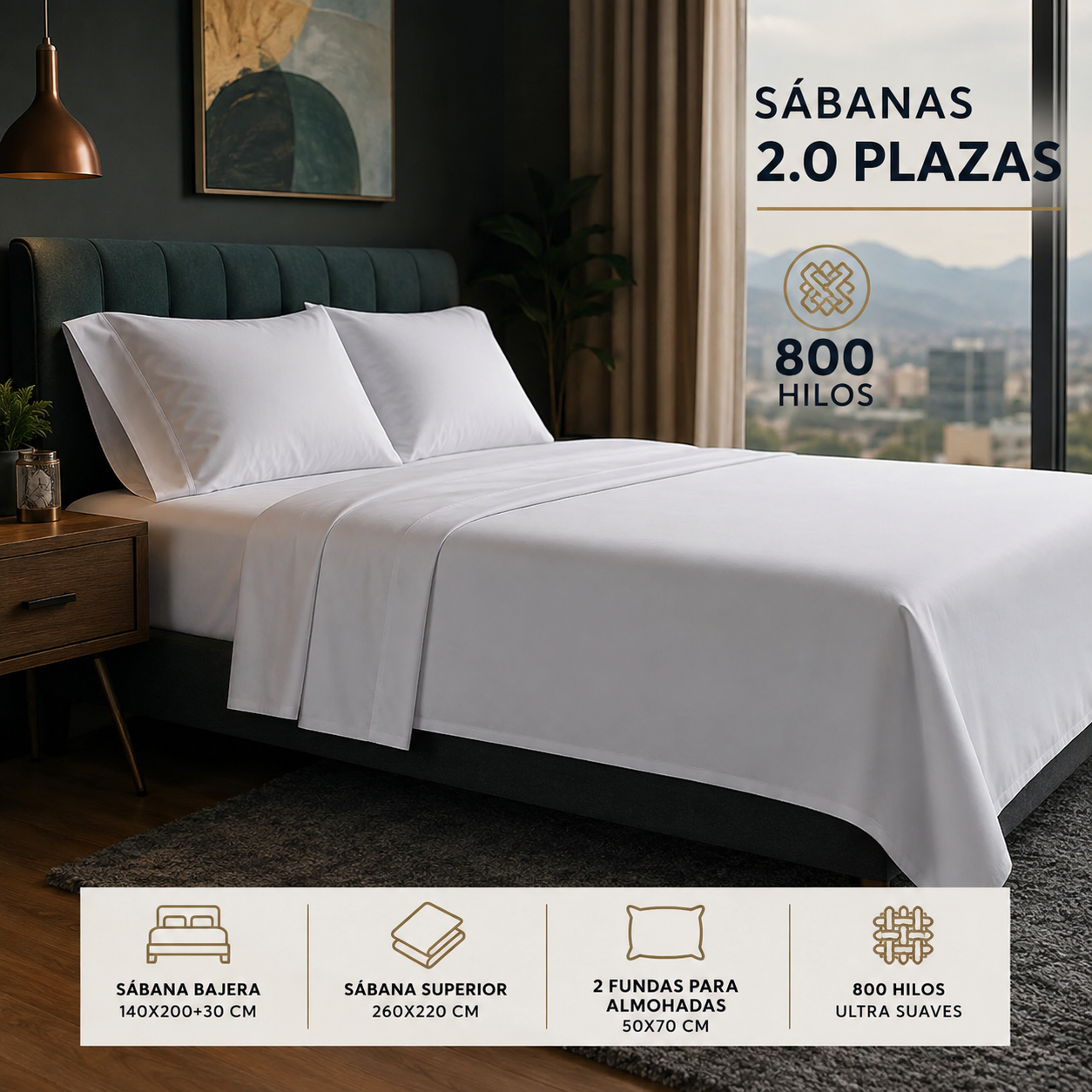 Juego De Sabanas 800 Hilos 2.0 Plazas- 4 Piezas 812-7