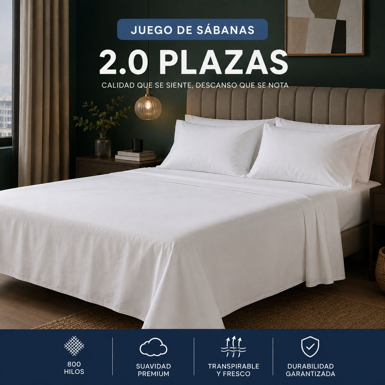 Juego De Sabanas 800 Hilos 2.0 Plazas- 4 Piezas 812-8