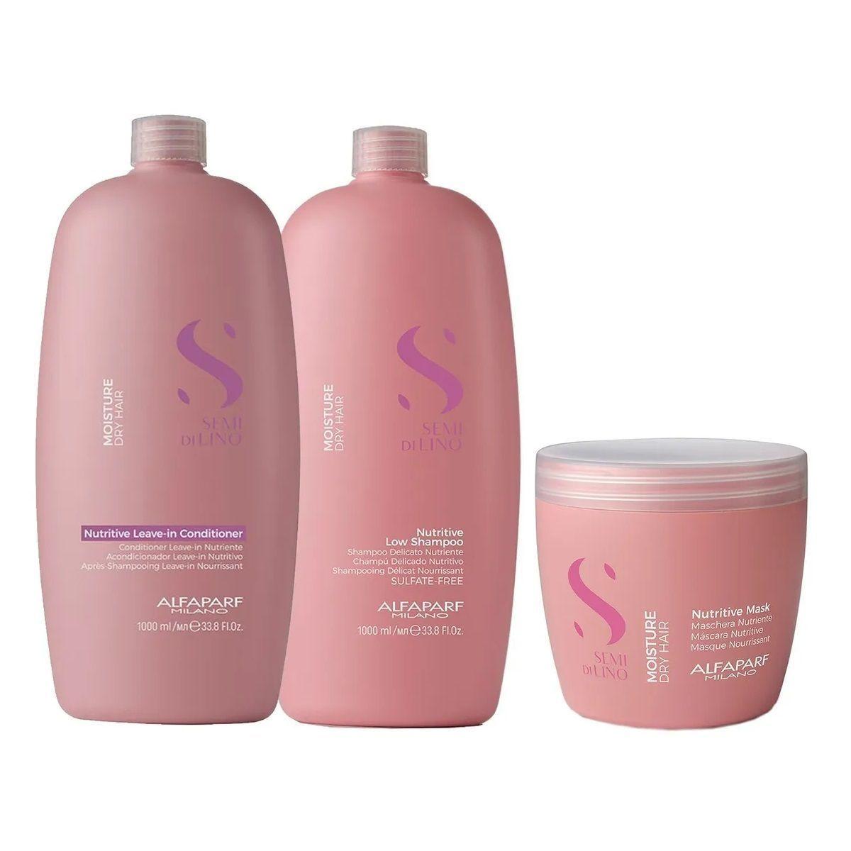 ALFAPARF Shampoo+  Acondicionador+  Mascarilla Nutrición Semi Di Lino XL-1