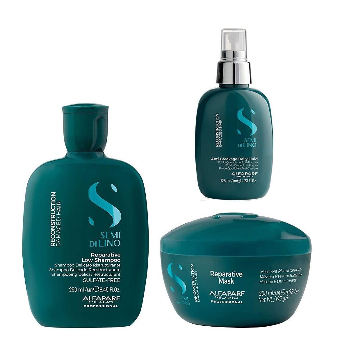 ALFAPARF Shampoo + Mascarilla + Fluido Reconstrucción Semi di lino-0