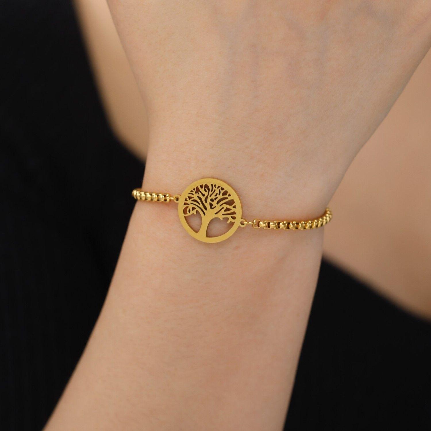 Pulsera Arbol de la Vida Dorado Acero-2