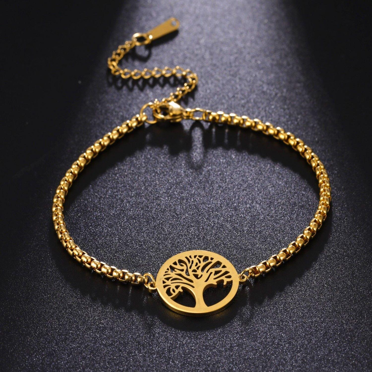 Pulsera Arbol de la Vida Dorado Acero-3