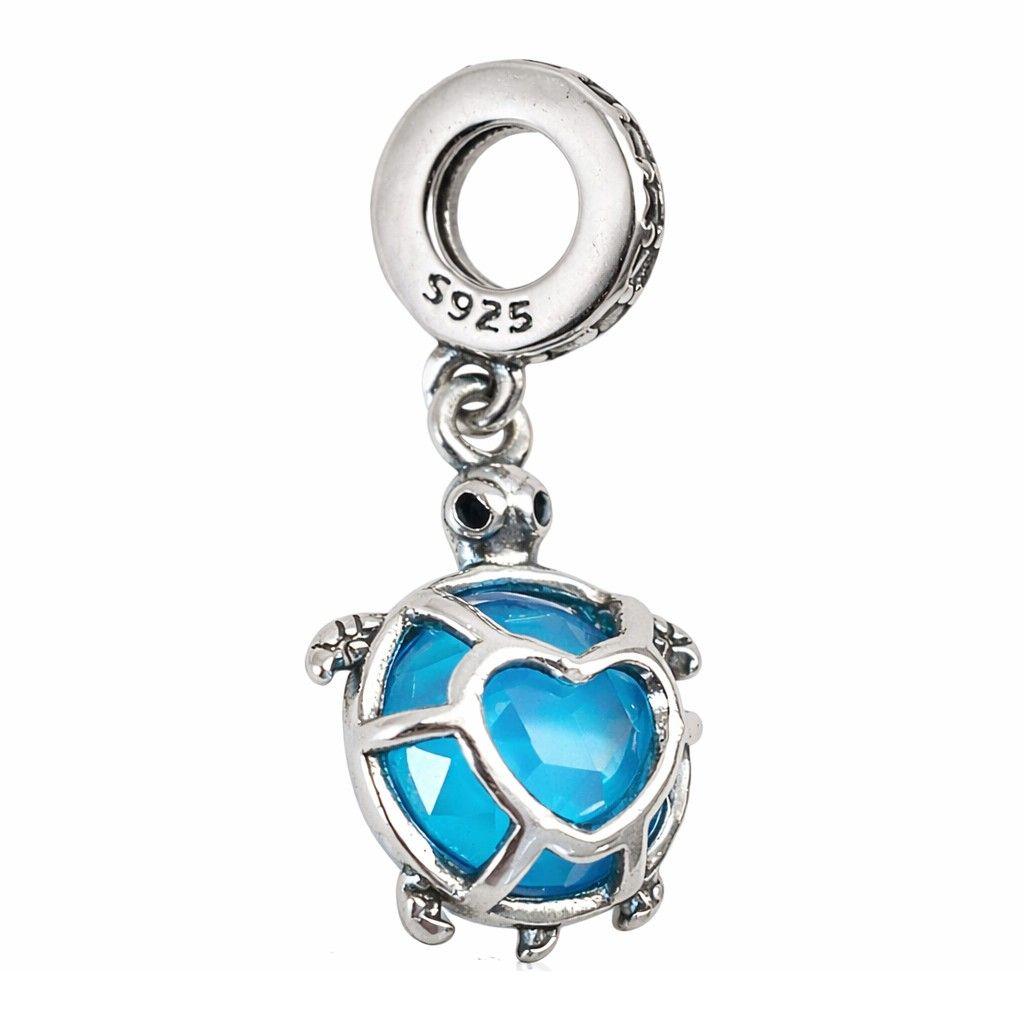 Charm Dije Colgante Plata 925 Tortuga Azul Corazón-4