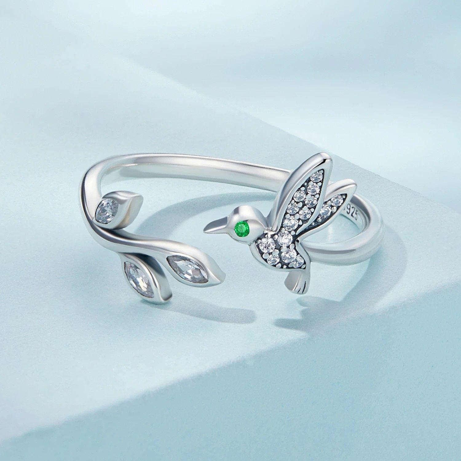 Anillo Plata 925 Colibri Picaflor con Hojas-3