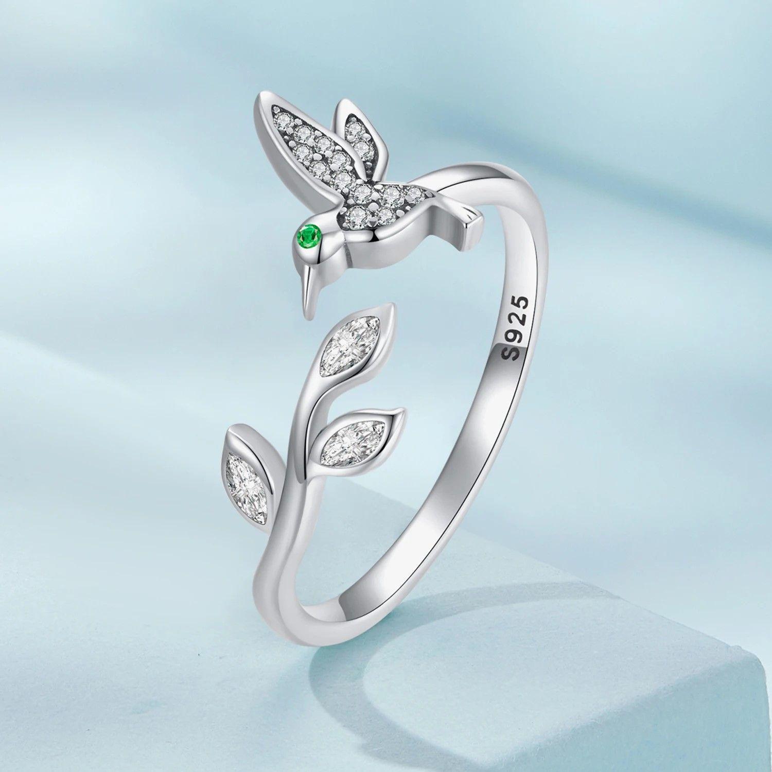 Anillo Plata 925 Colibri Picaflor con Hojas-4
