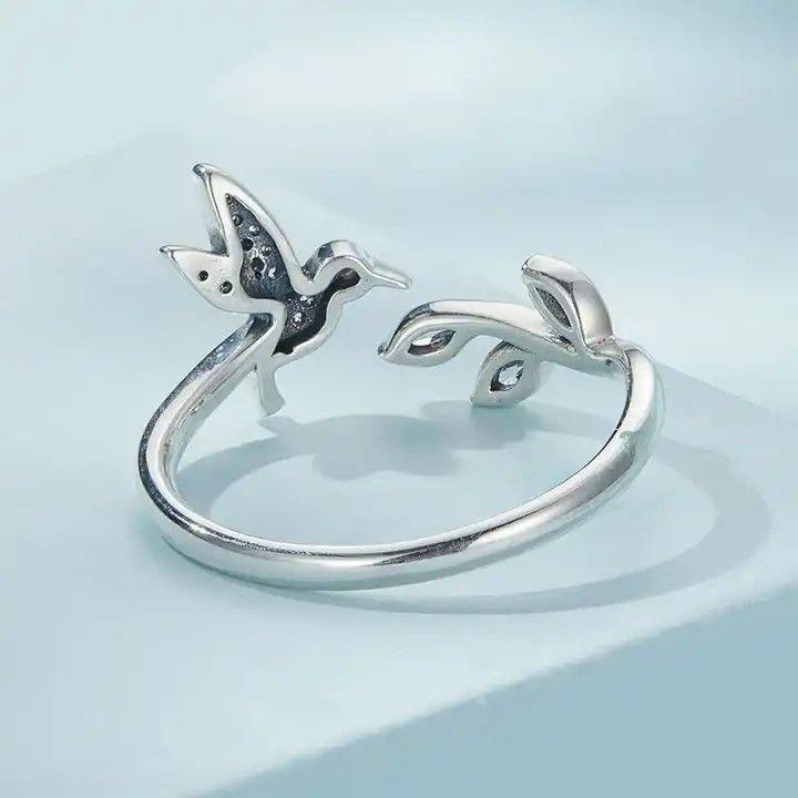 Anillo Plata 925 Colibri Picaflor con Hojas-5