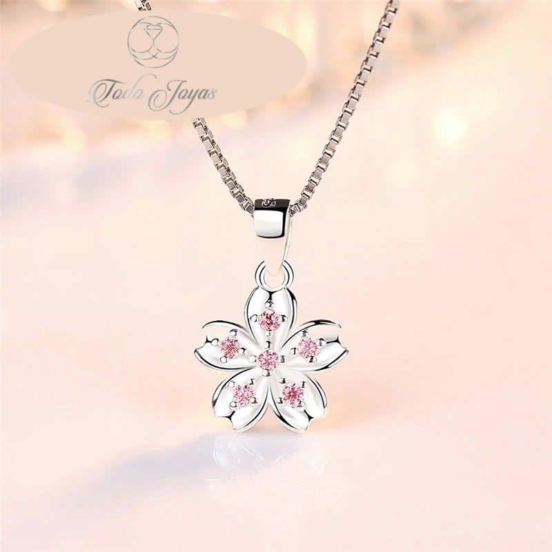 Collar Flor Rosada Plateado-3