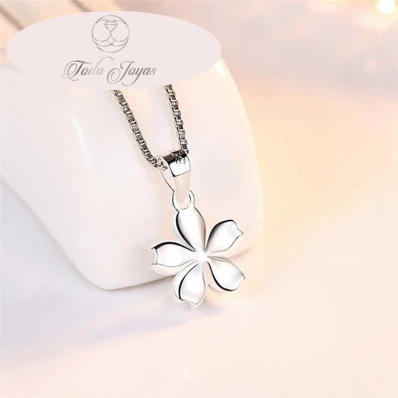 Collar Flor Rosada Plateado-4