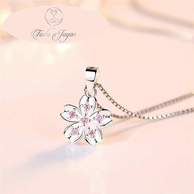 Collar Flor Rosada Plateado-5