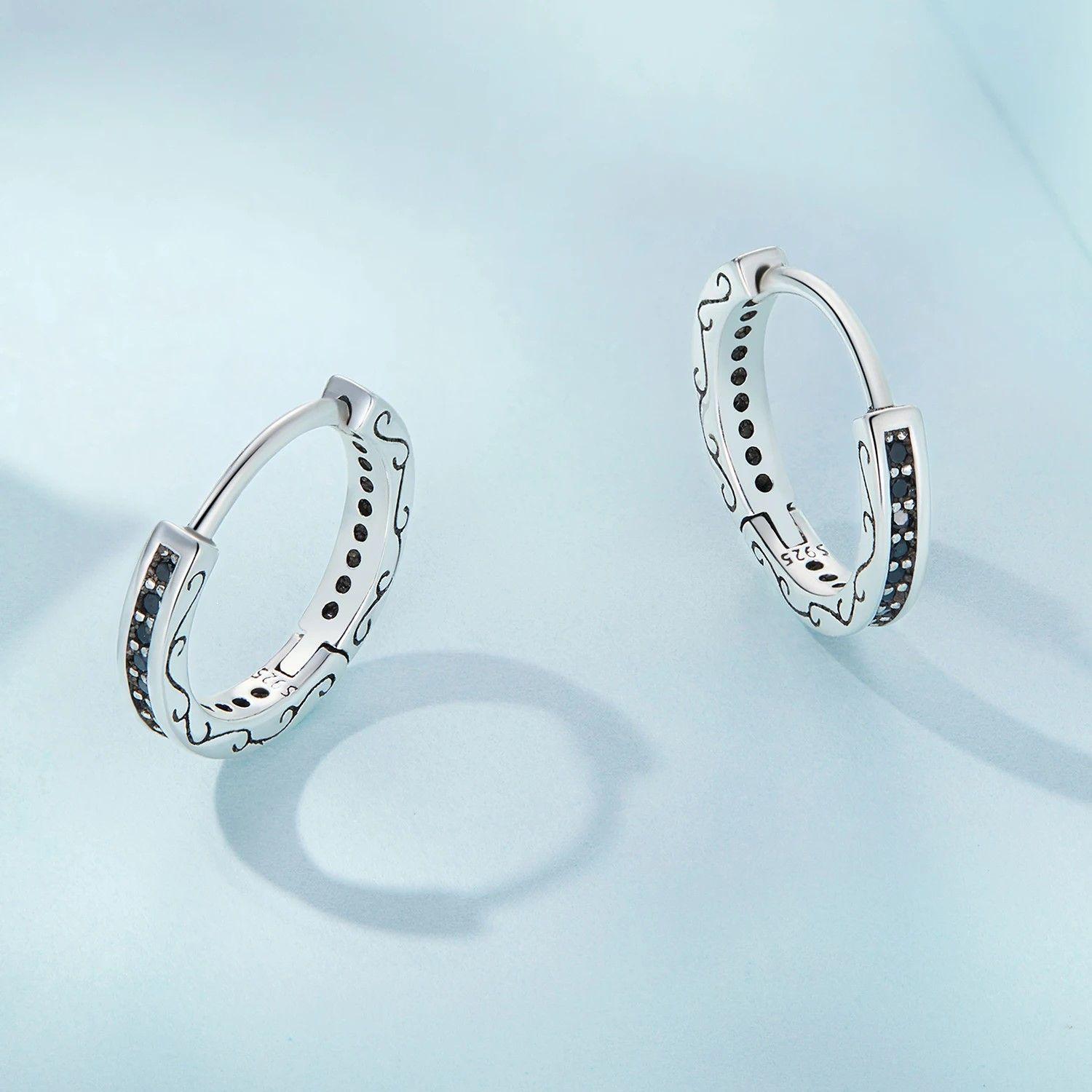 Aros Plata 925 Argollas Huggies Circones Negros-3