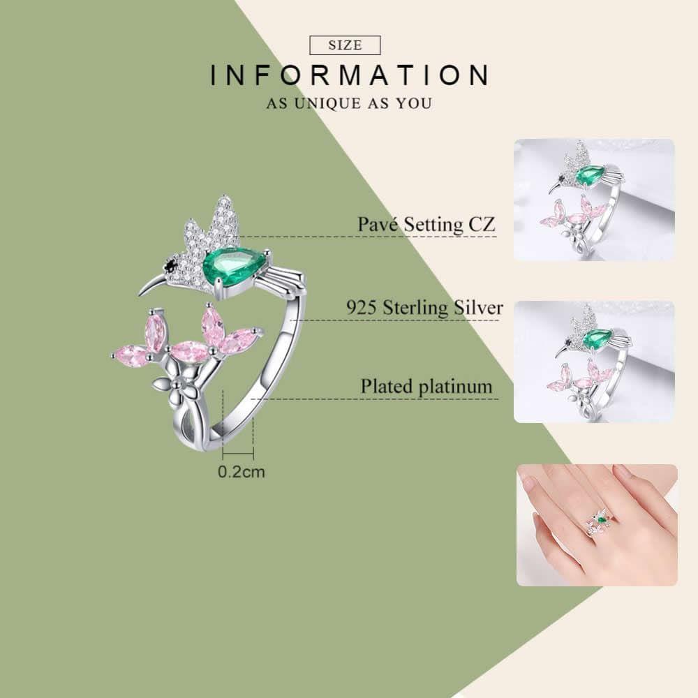 Anillo Plata 925 Colibri Picaflor Circones-2