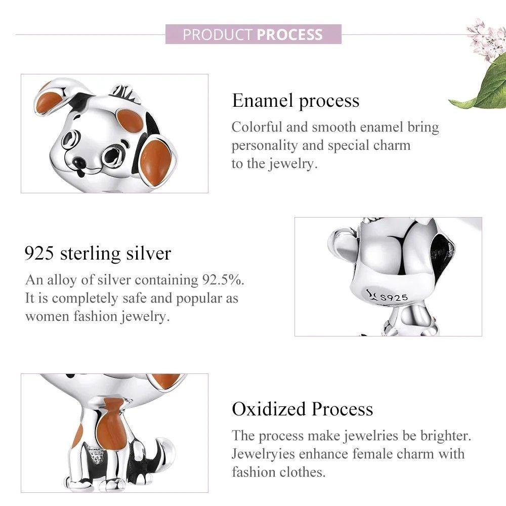 Charm Dije Plata 925 Perro Manchas Cafe-6