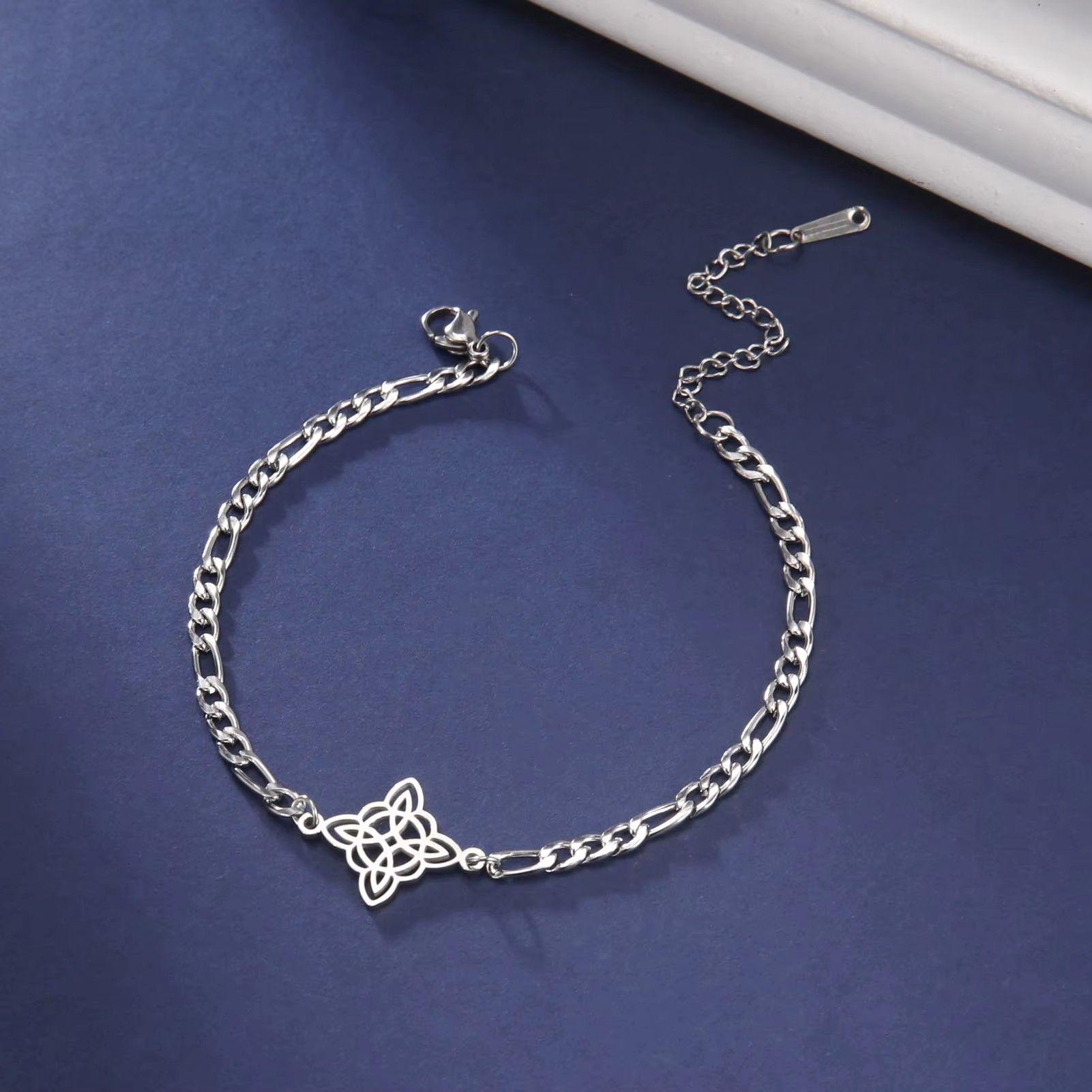 Pulsera Nudo de Bruja Celta Figaro Plateada Acero-3