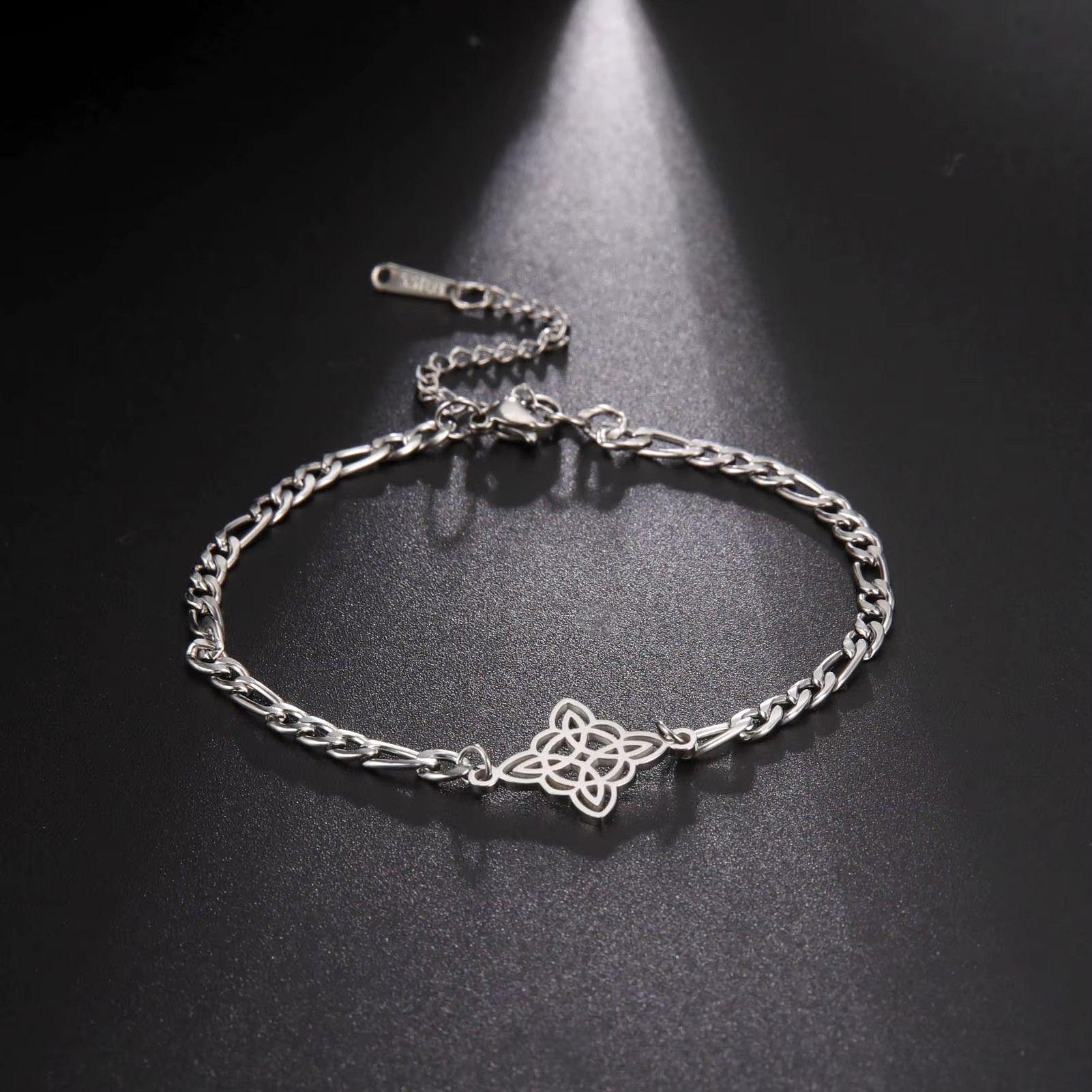Pulsera Nudo de Bruja Celta Figaro Plateada Acero-5
