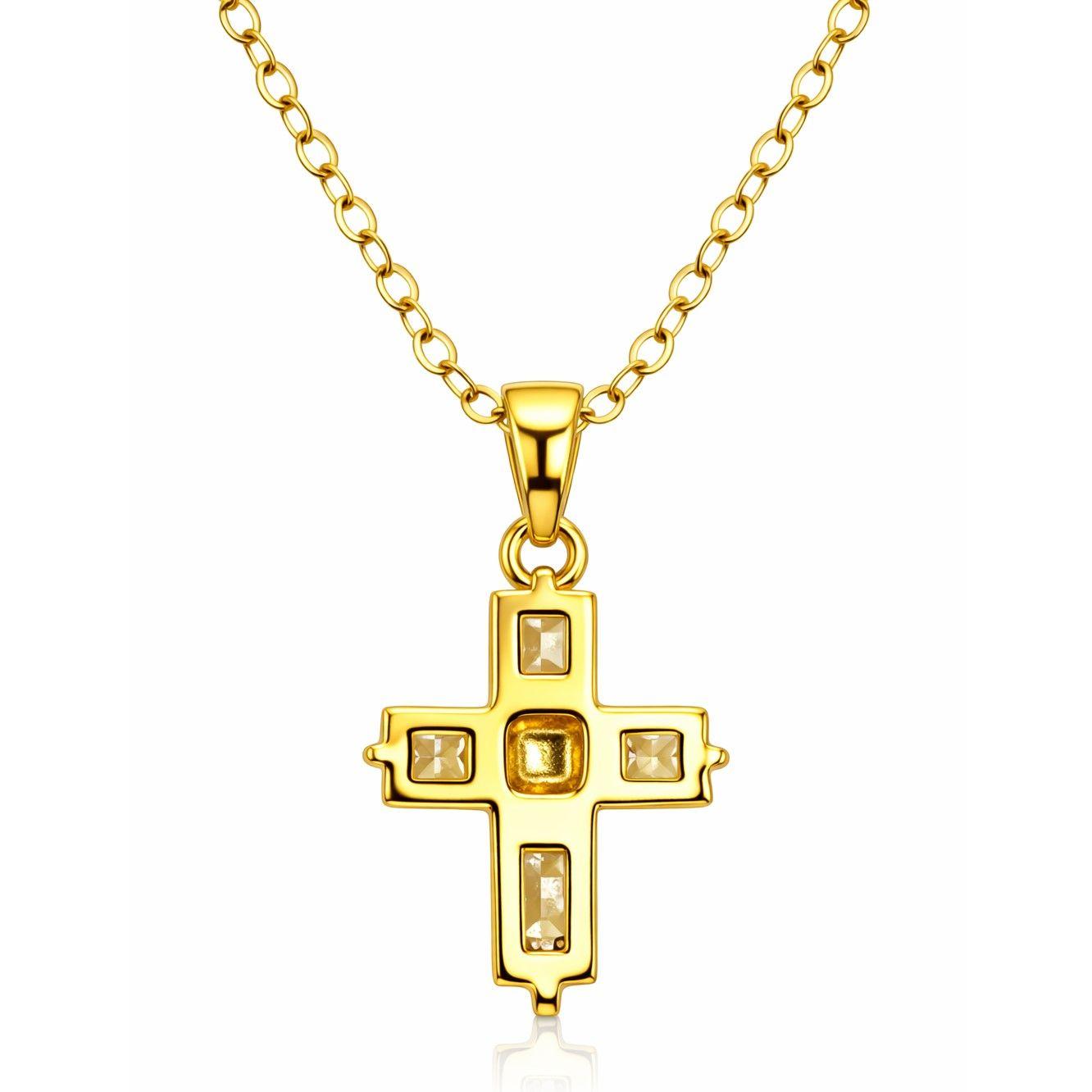 Collar Mini Cruz Cristal Blanco y Acero Dorado-4