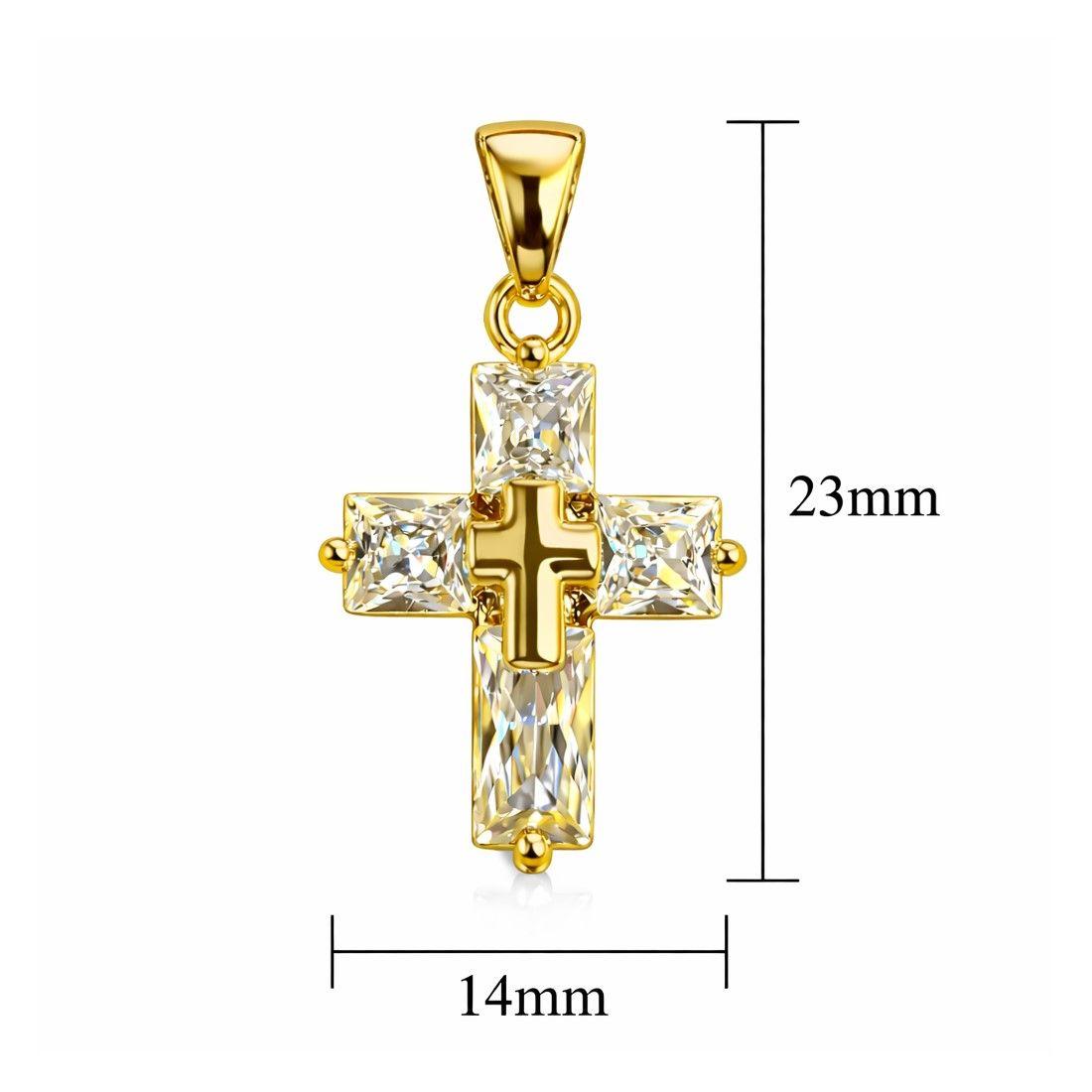 Collar Mini Cruz Cristal Blanco y Acero Dorado-5