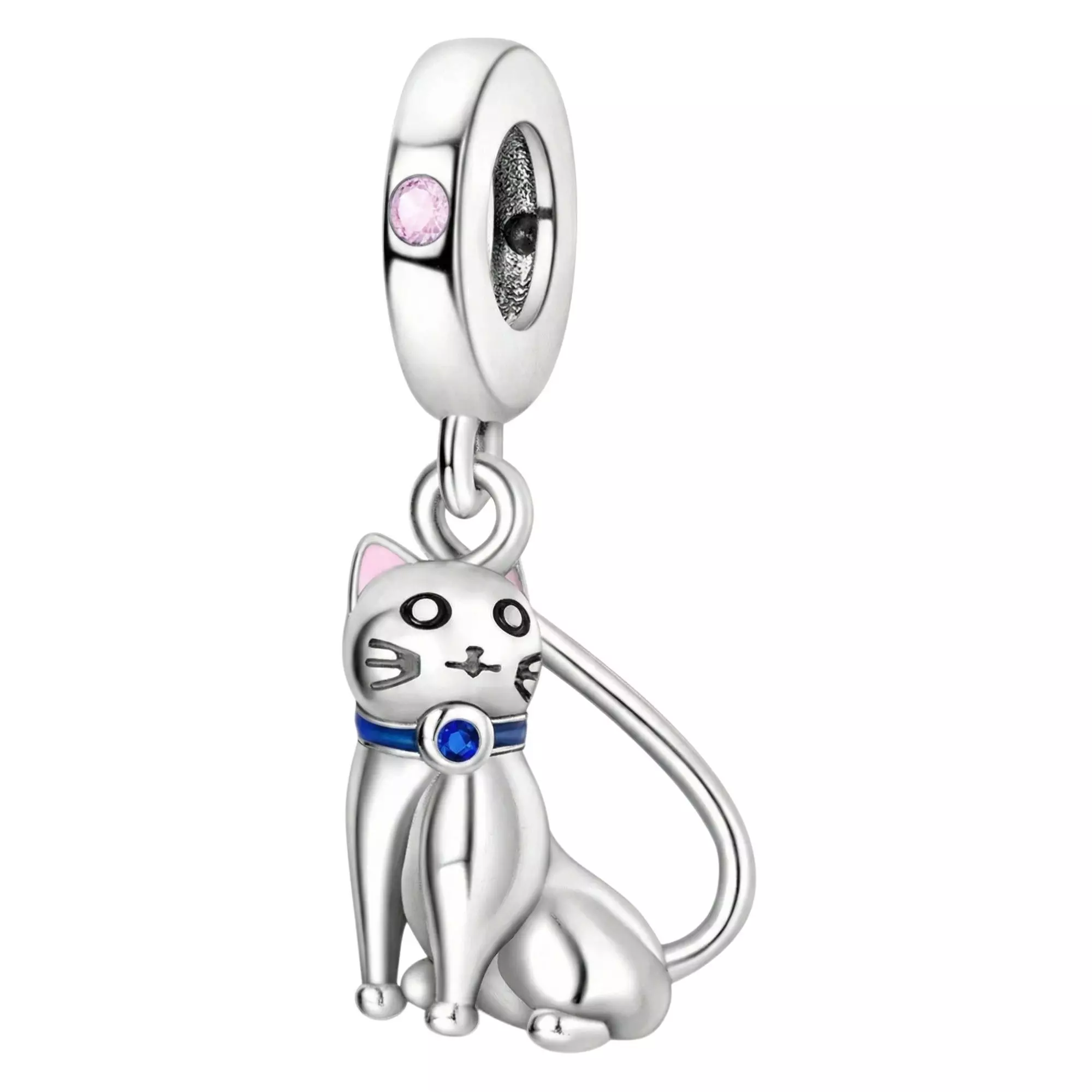 Charm Dije Plata 925 Gato Sentado Collar Azul-0