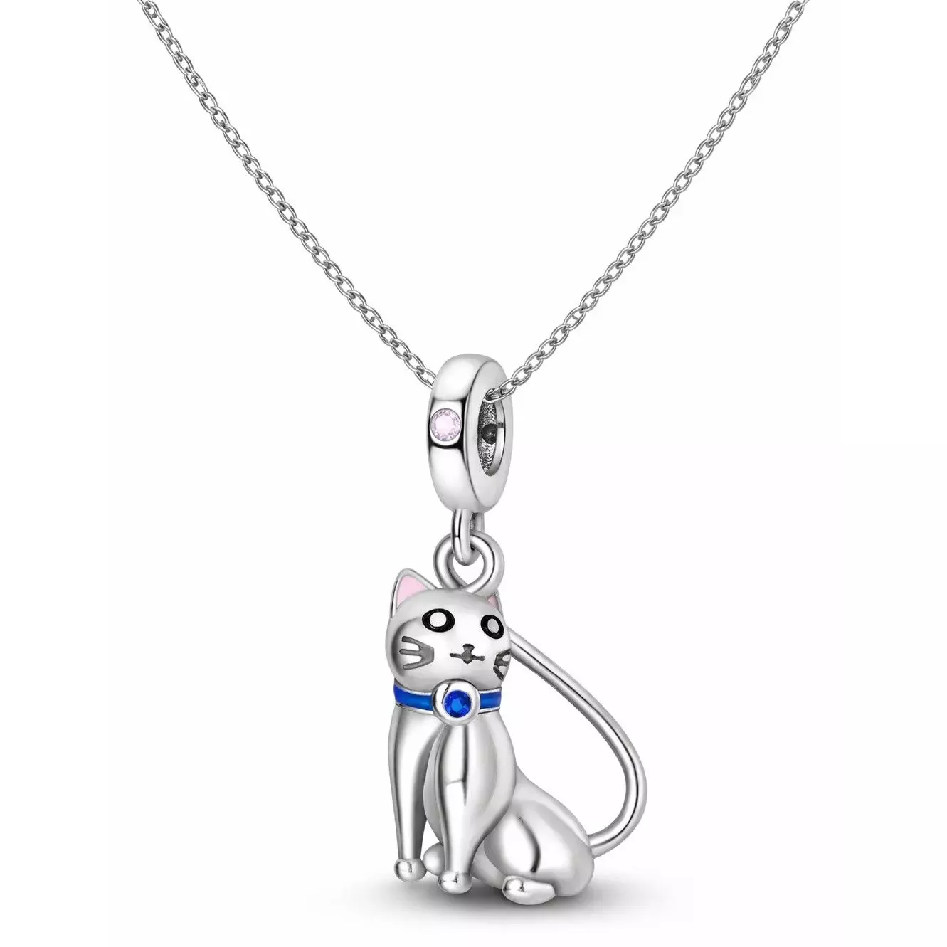 Charm Dije Plata 925 Gato Sentado Collar Azul-1