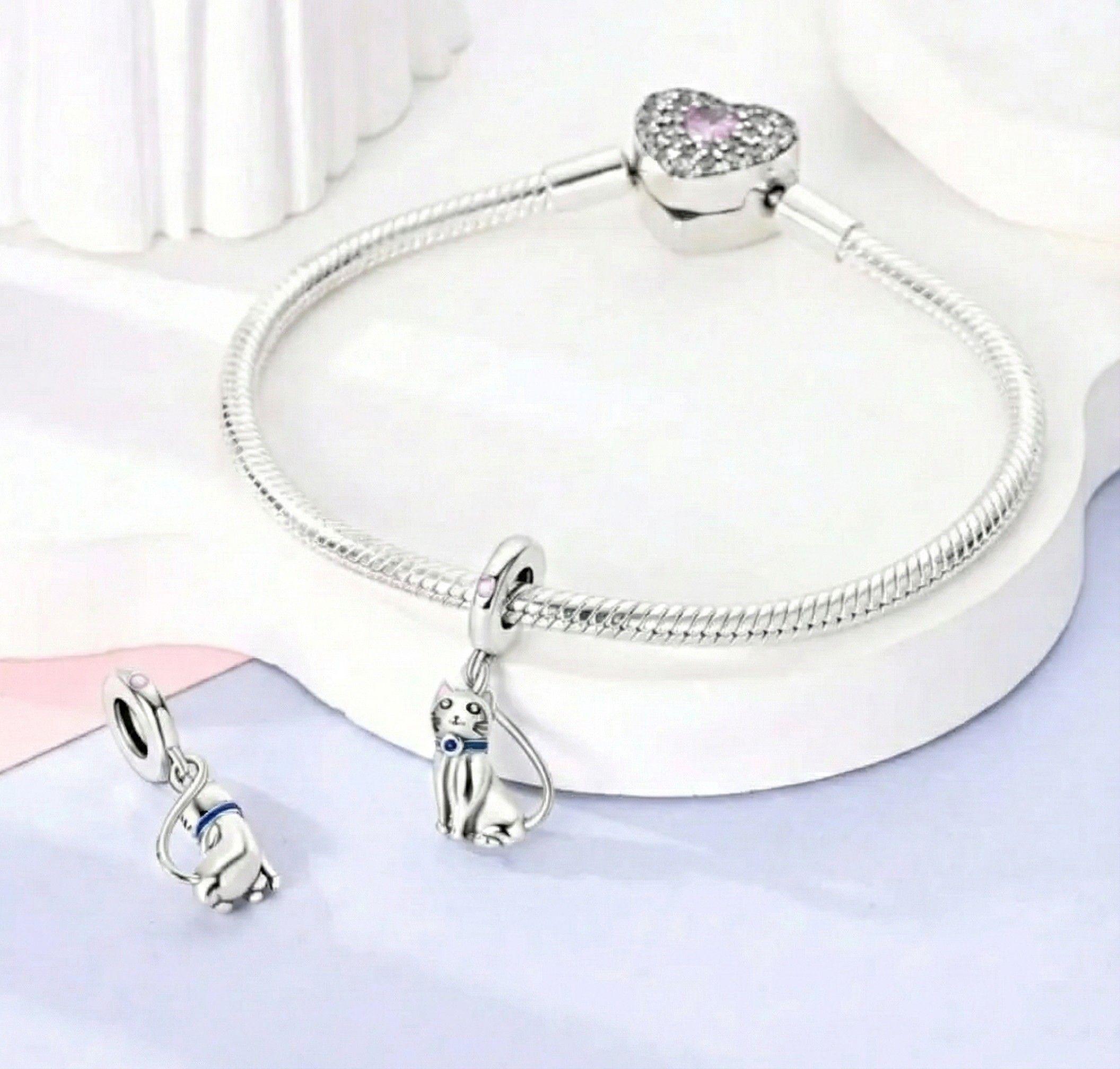 Charm Dije Plata 925 Gato Sentado Collar Azul-2
