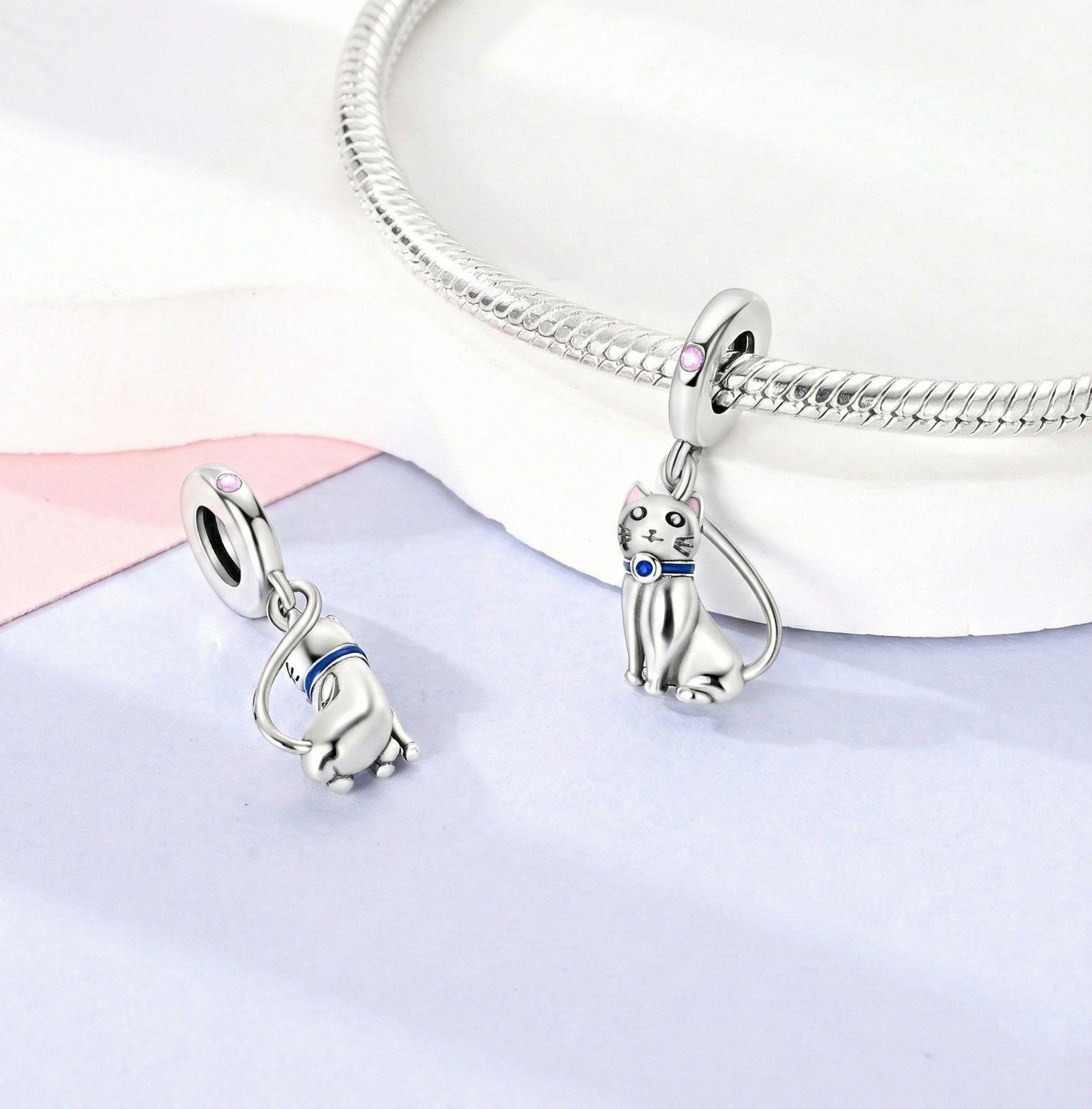 Charm Dije Plata 925 Gato Sentado Collar Azul-3