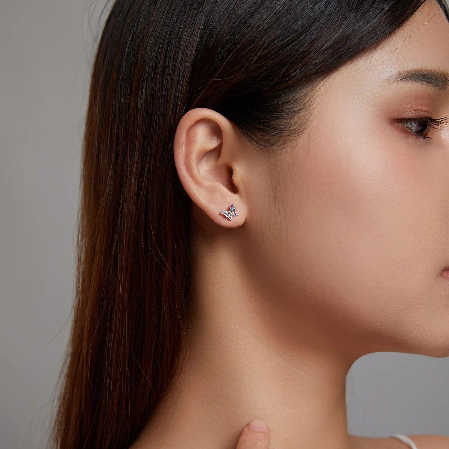 Aros Plata 925 Mini Mariposa Multicolor-5