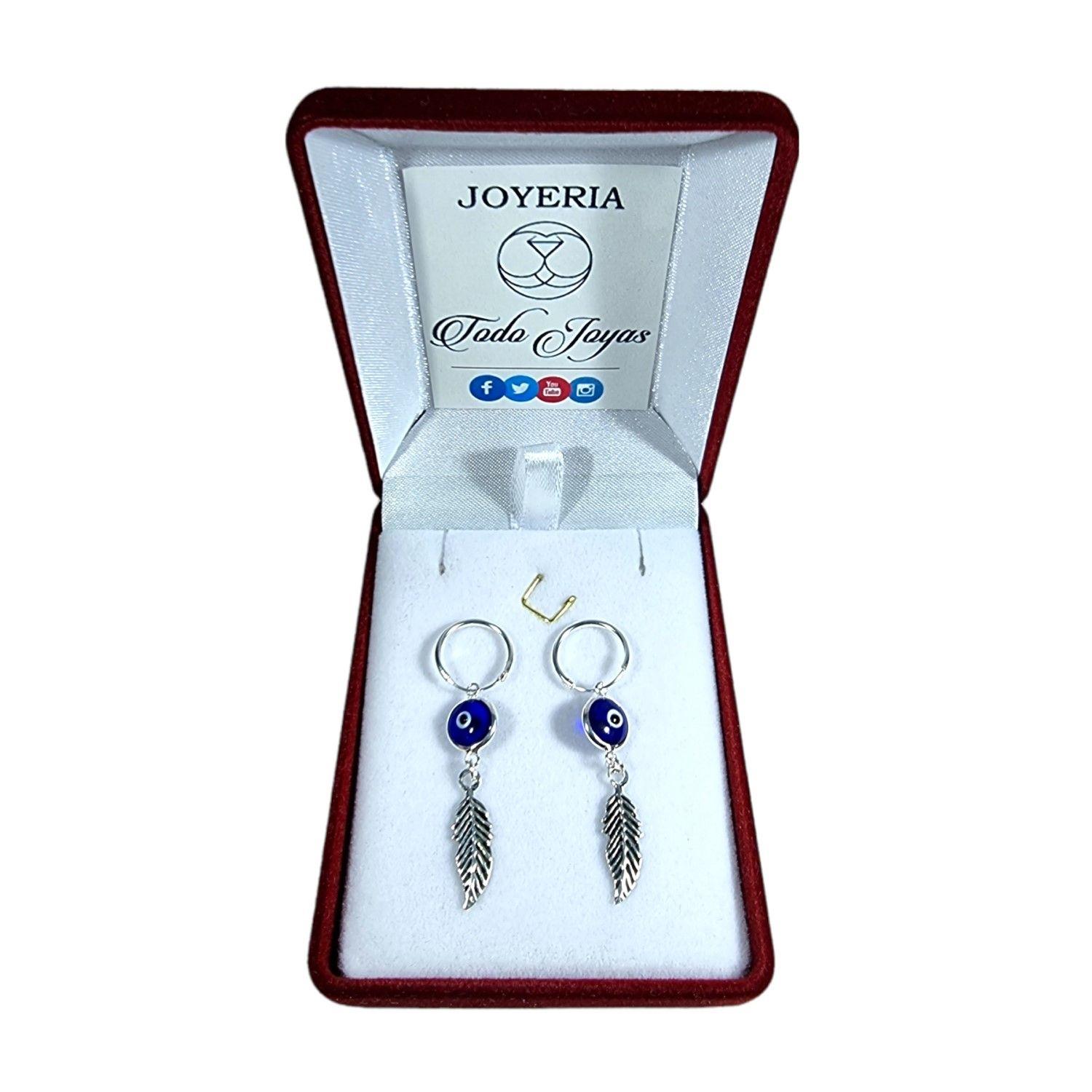 Aros Plata 925 Ojo Turco Pluma-1